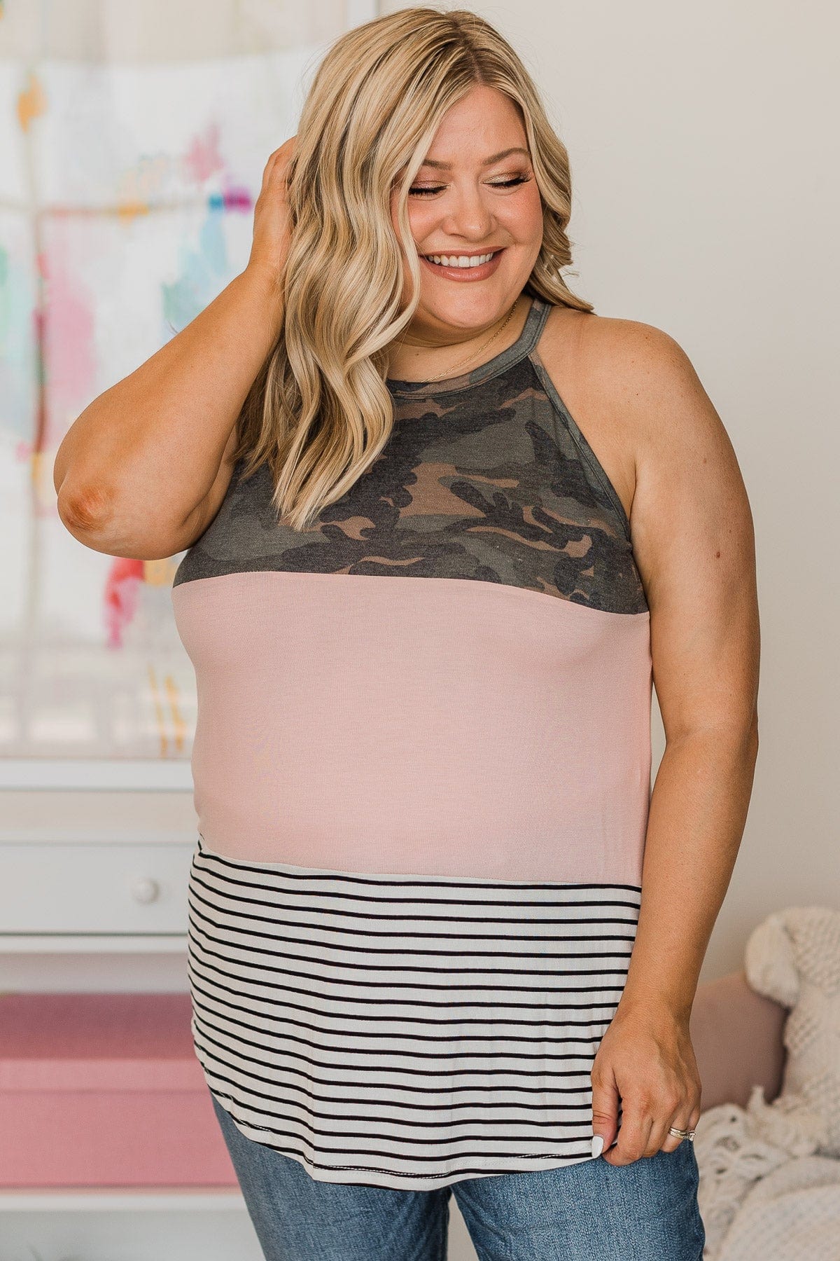 In Harmony Color Block Tank Top- Blush - Image 4
