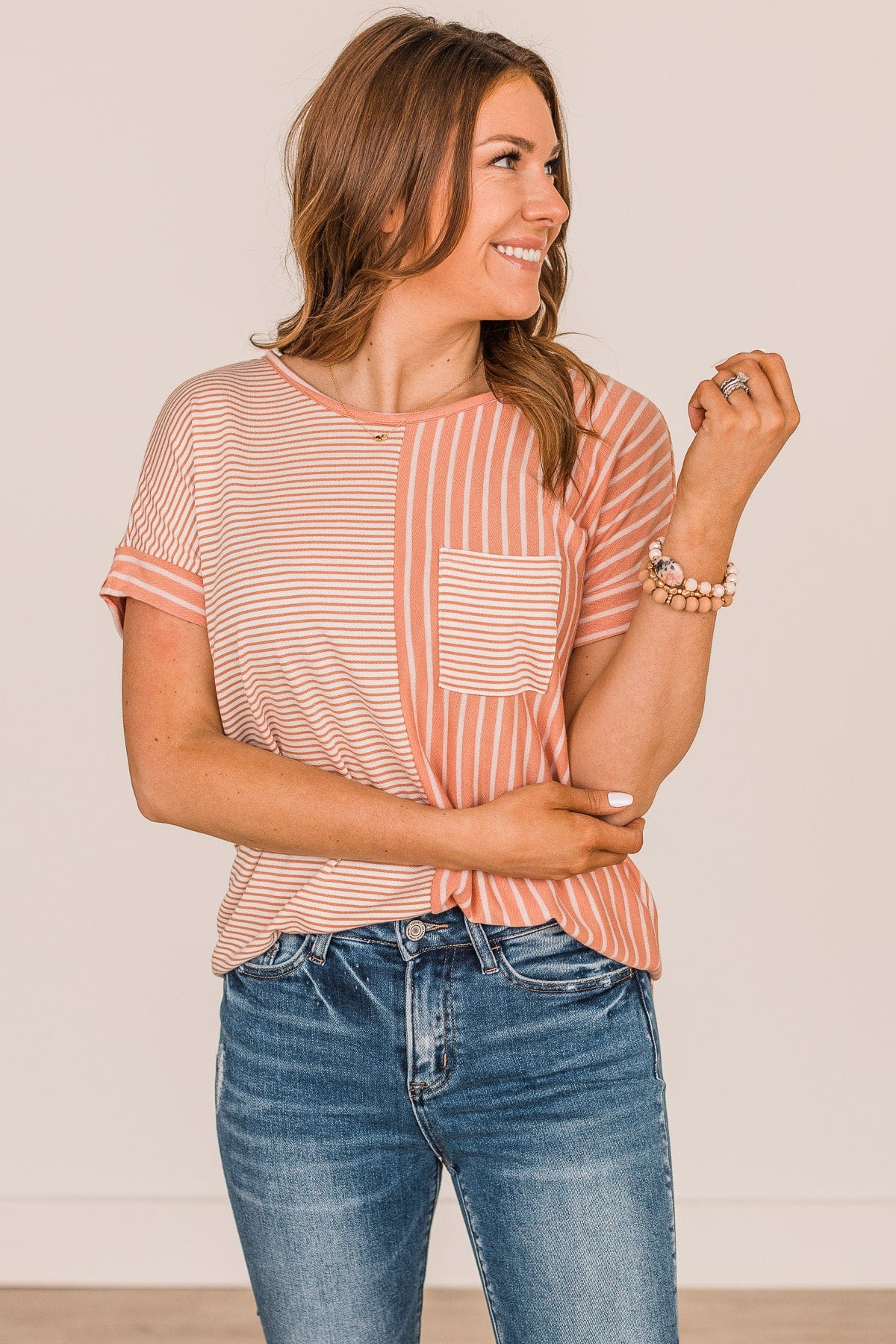 In High Spirits Striped Top- Coral - Image 4