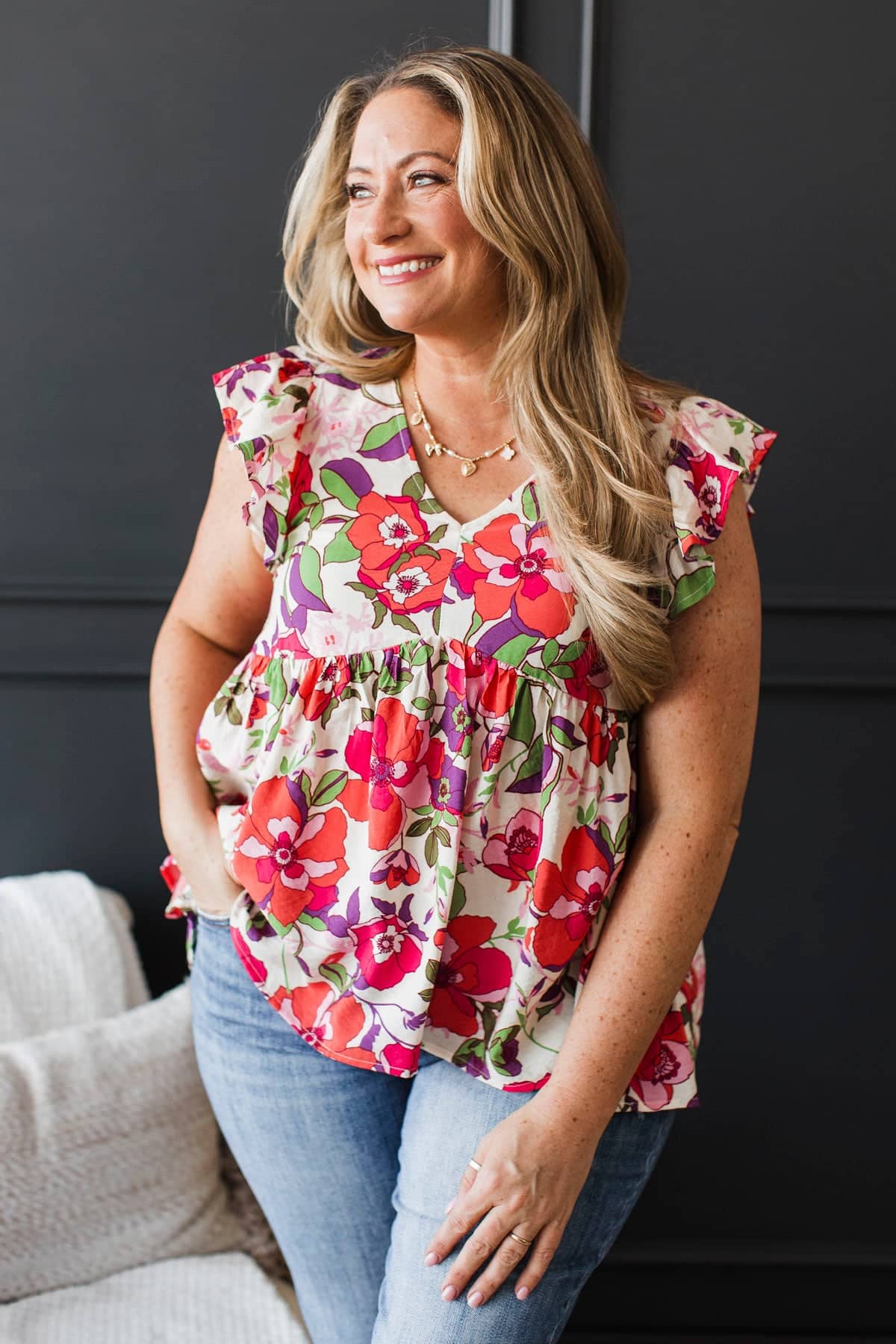 In It With You Floral Babydoll Top- Ivory & Coral