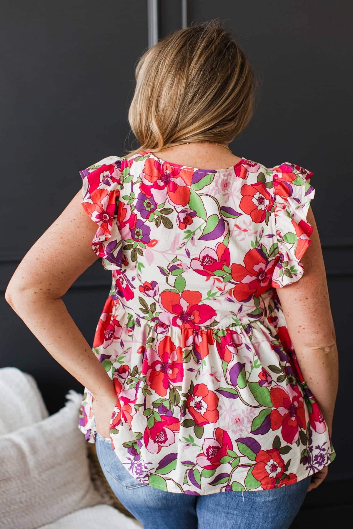 In It With You Floral Babydoll Top- Ivory & Coral - Image 6