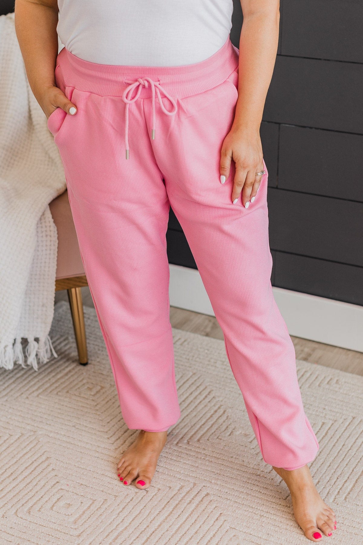 In Motion Ribbed Knit Joggers- Pink - Image 2