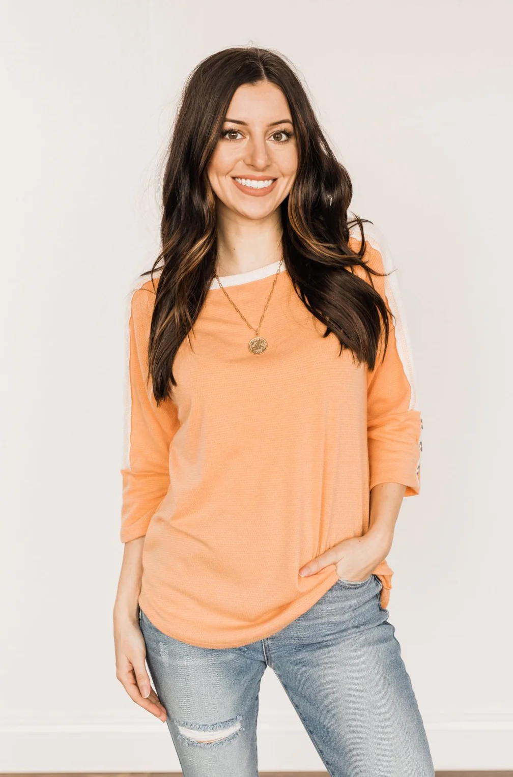 In My Element Knit Top- Papaya & Off-White - Image 5