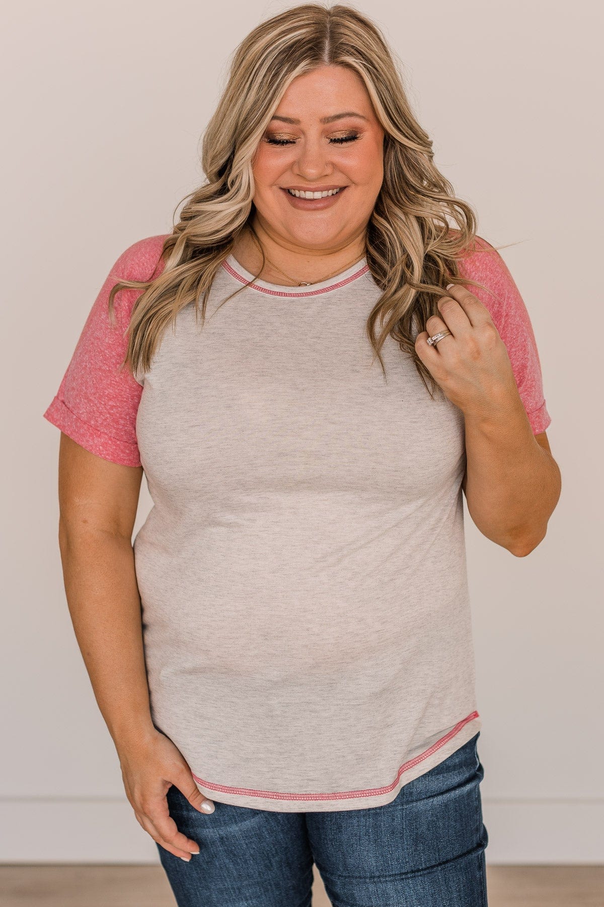 In My Favor Color Block Top- Heather Grey & Pink - Image 2