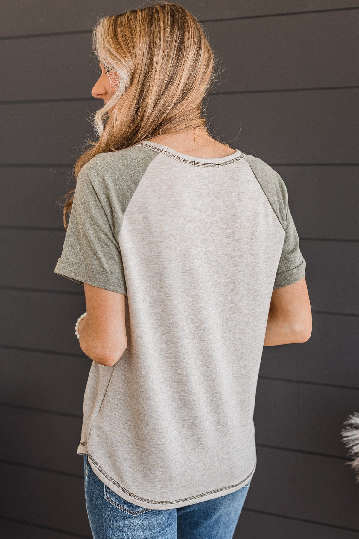 In My Favor Color Block Top- Oatmeal & Olive - Image 7