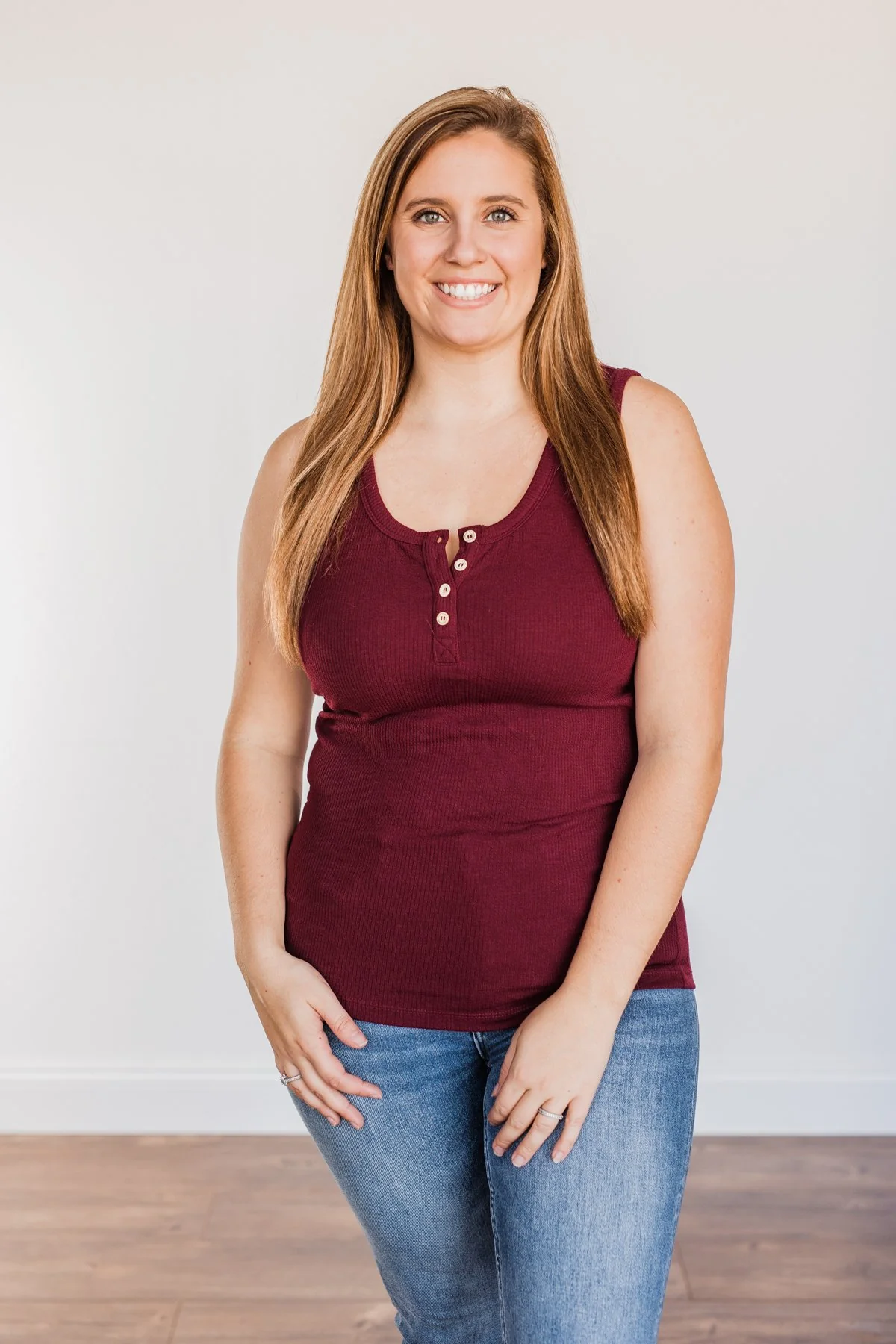 In My Feelings Henley Tank Top- Burgundy - Image 4