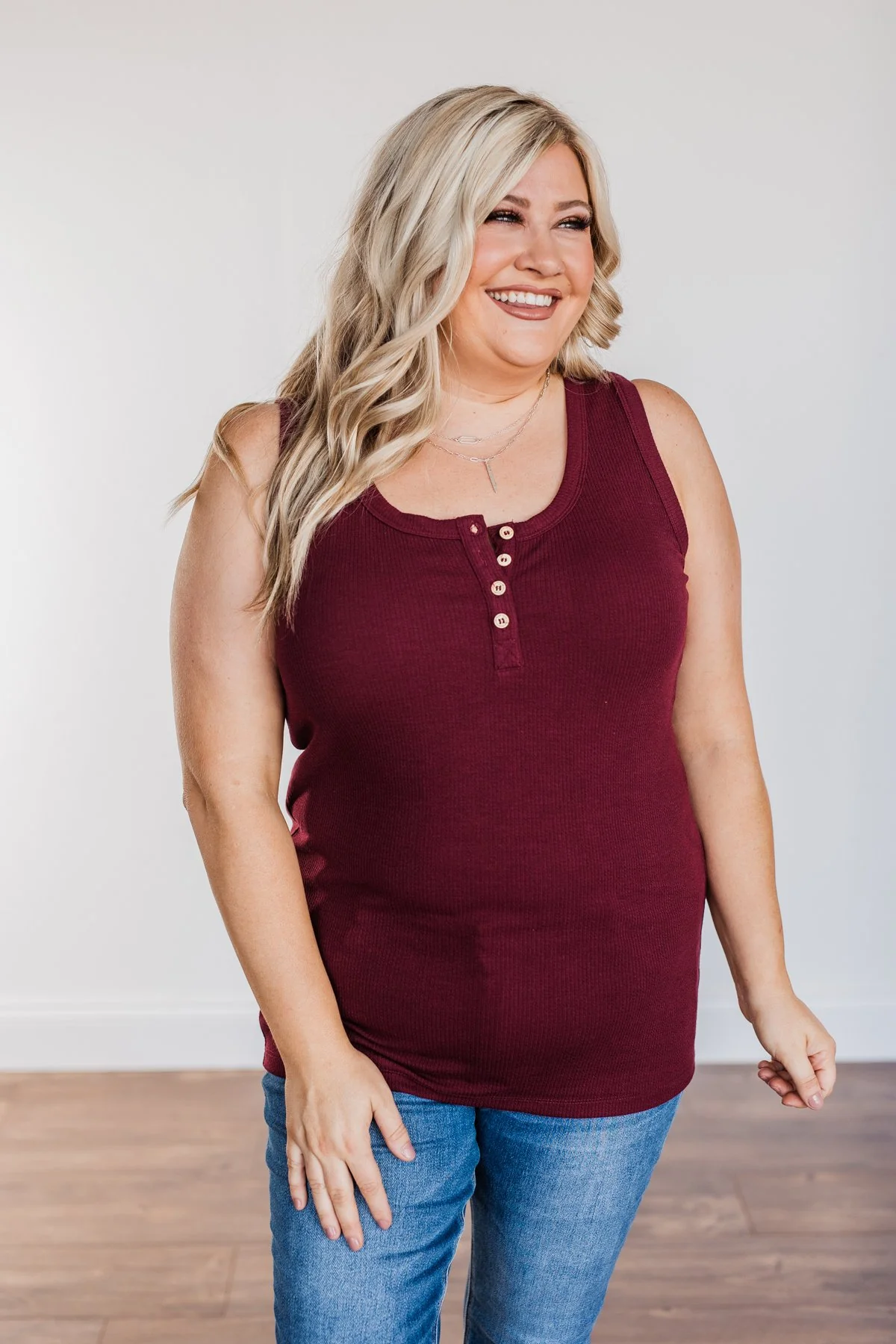In My Feelings Henley Tank Top- Burgundy - Image 5