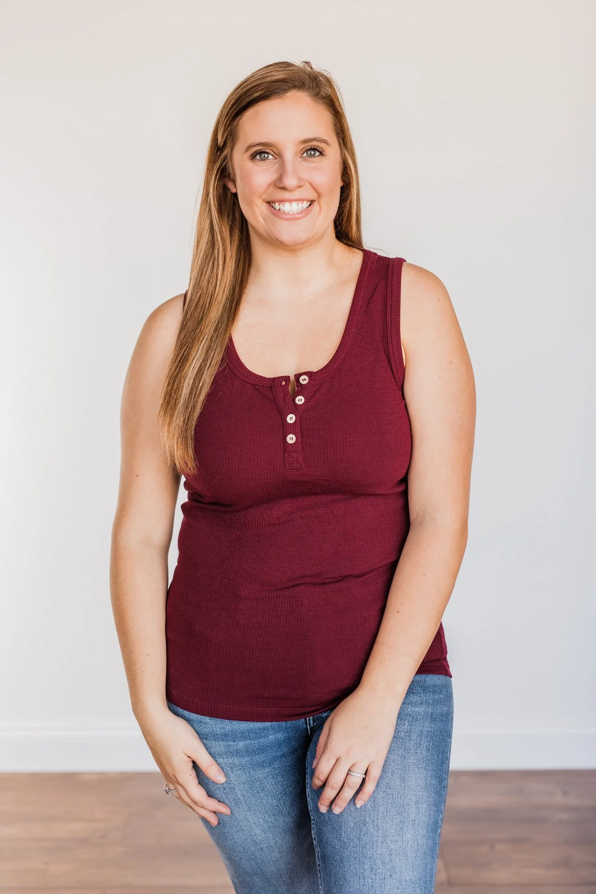 In My Feelings Henley Tank Top- Burgundy - Image 7