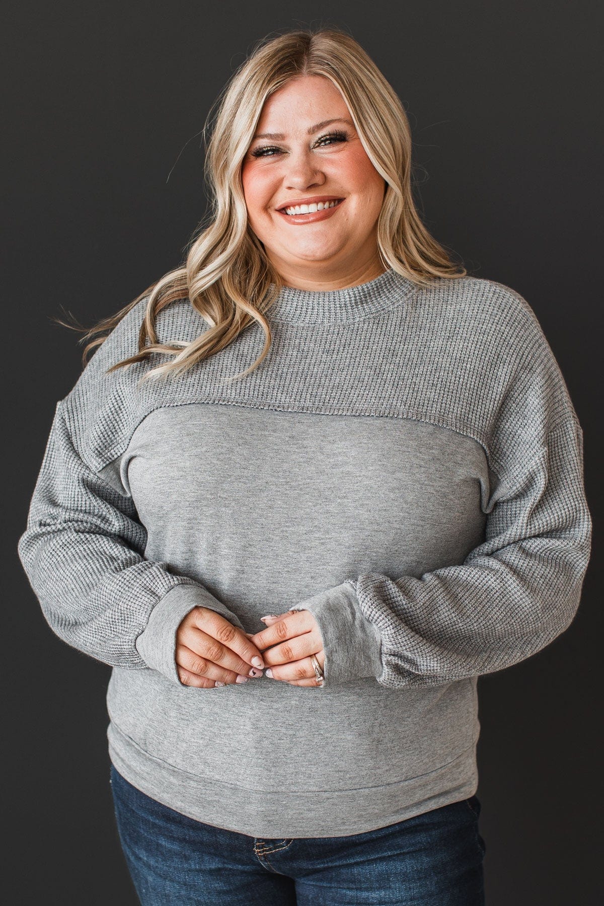 In My Feels Color Block Knit Top- Grey