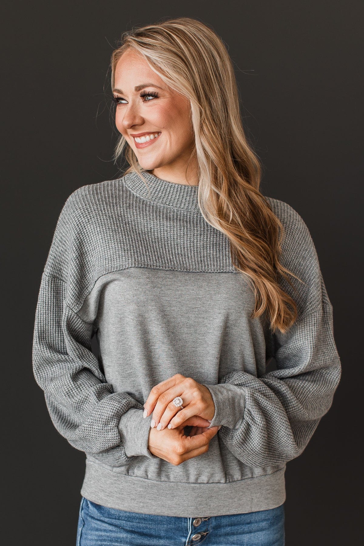 In My Feels Color Block Knit Top- Grey - Image 2