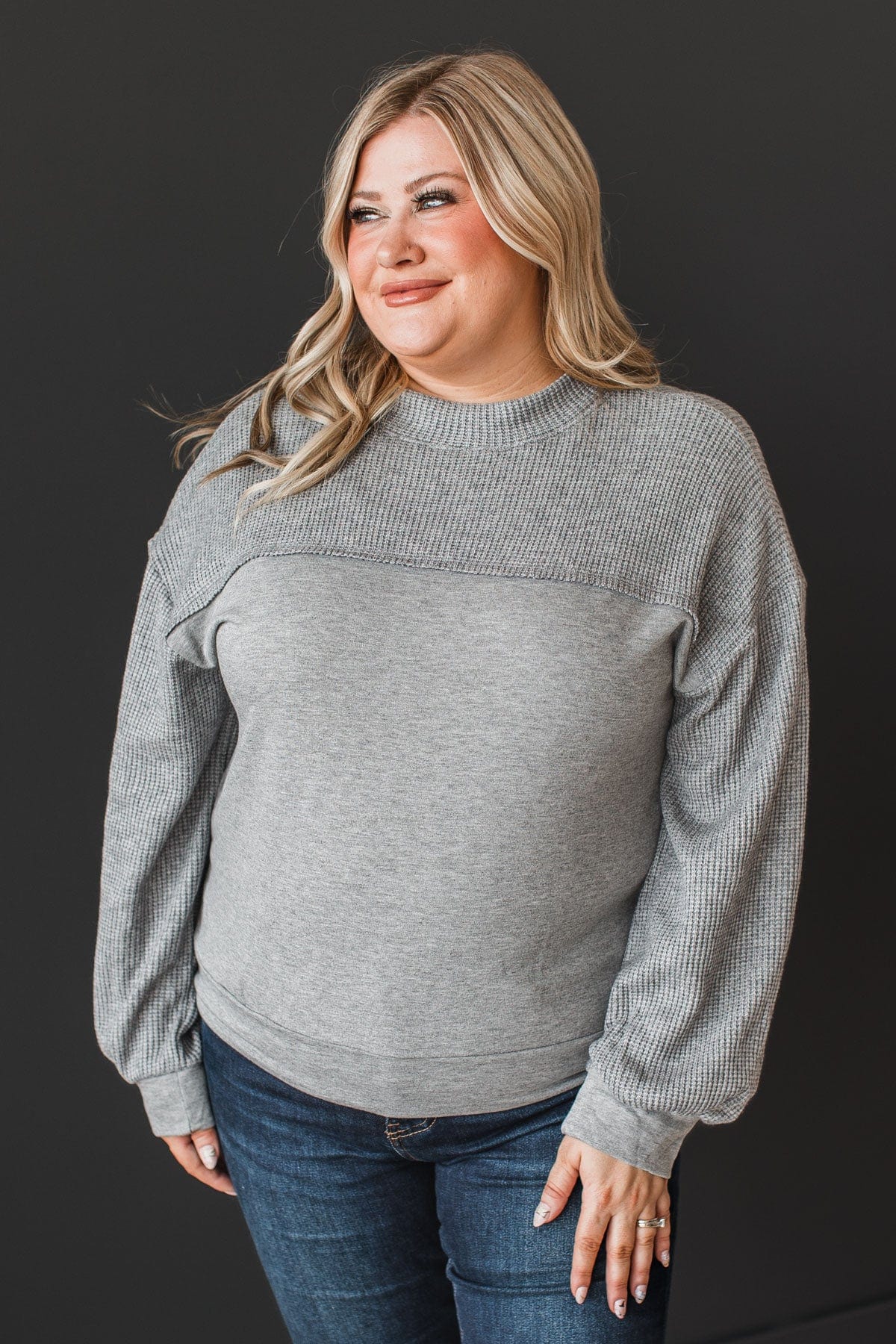 In My Feels Color Block Knit Top- Grey - Image 3