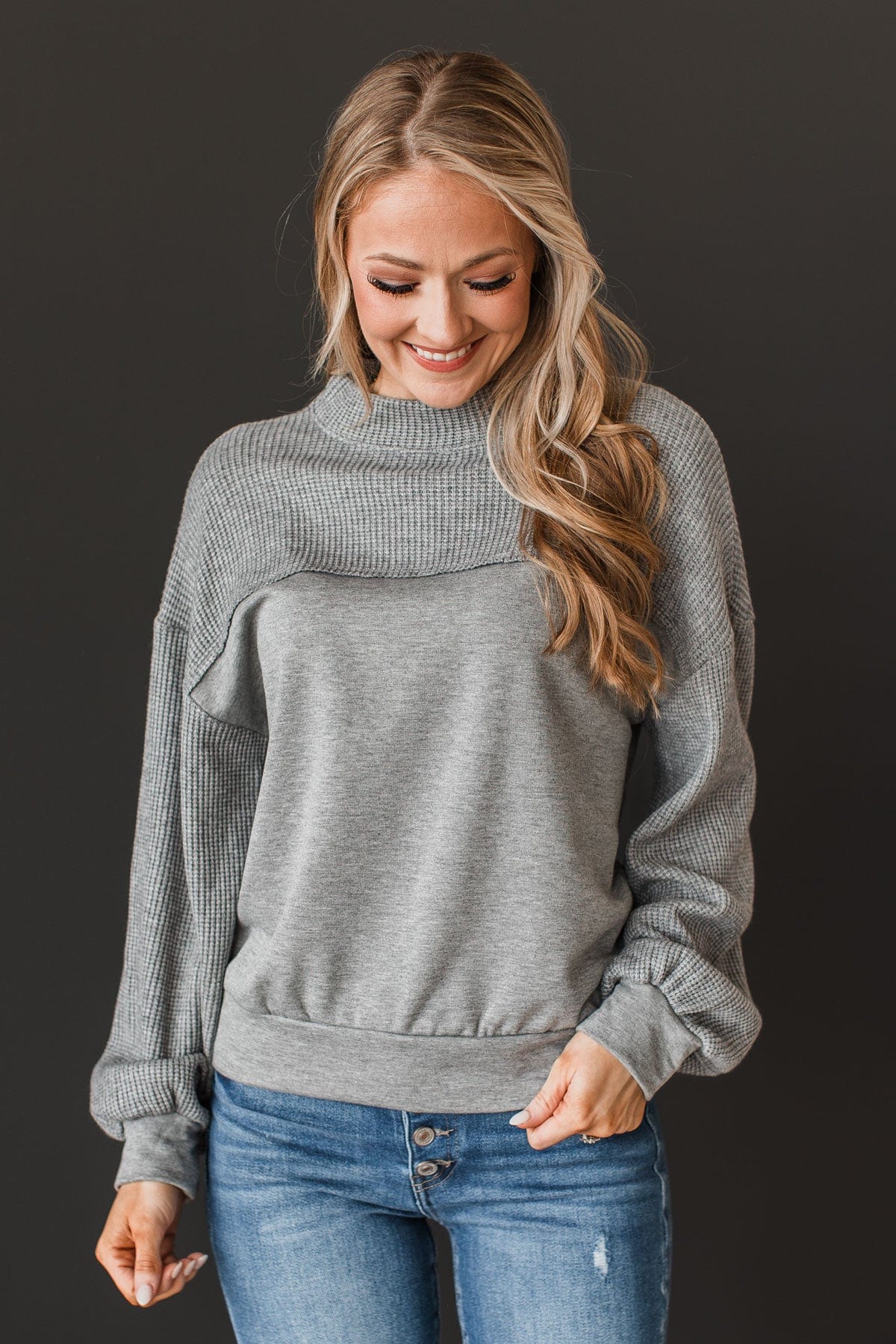 In My Feels Color Block Knit Top- Grey - Image 4