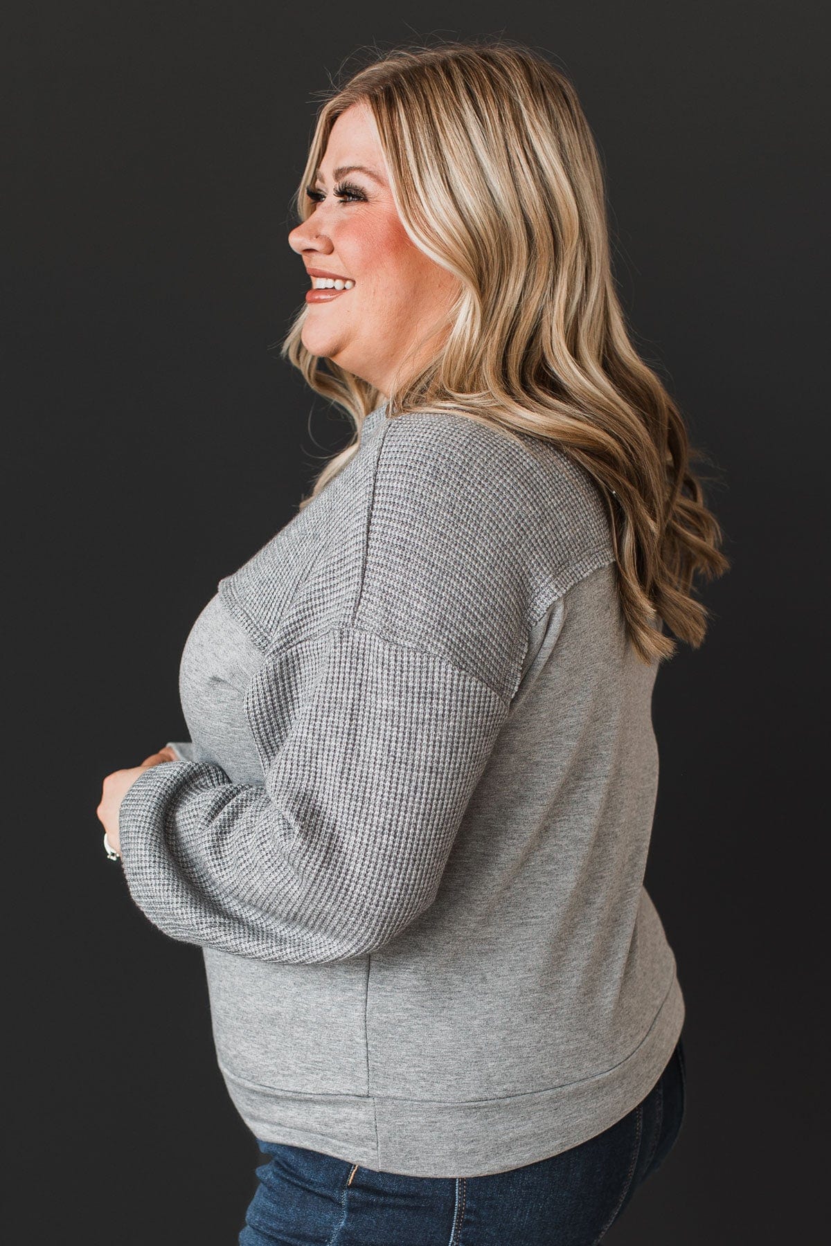 In My Feels Color Block Knit Top- Grey - Image 5