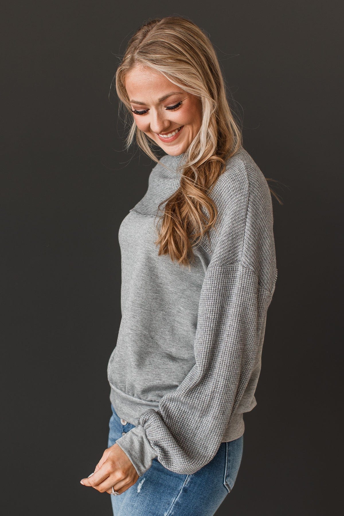 In My Feels Color Block Knit Top- Grey - Image 6