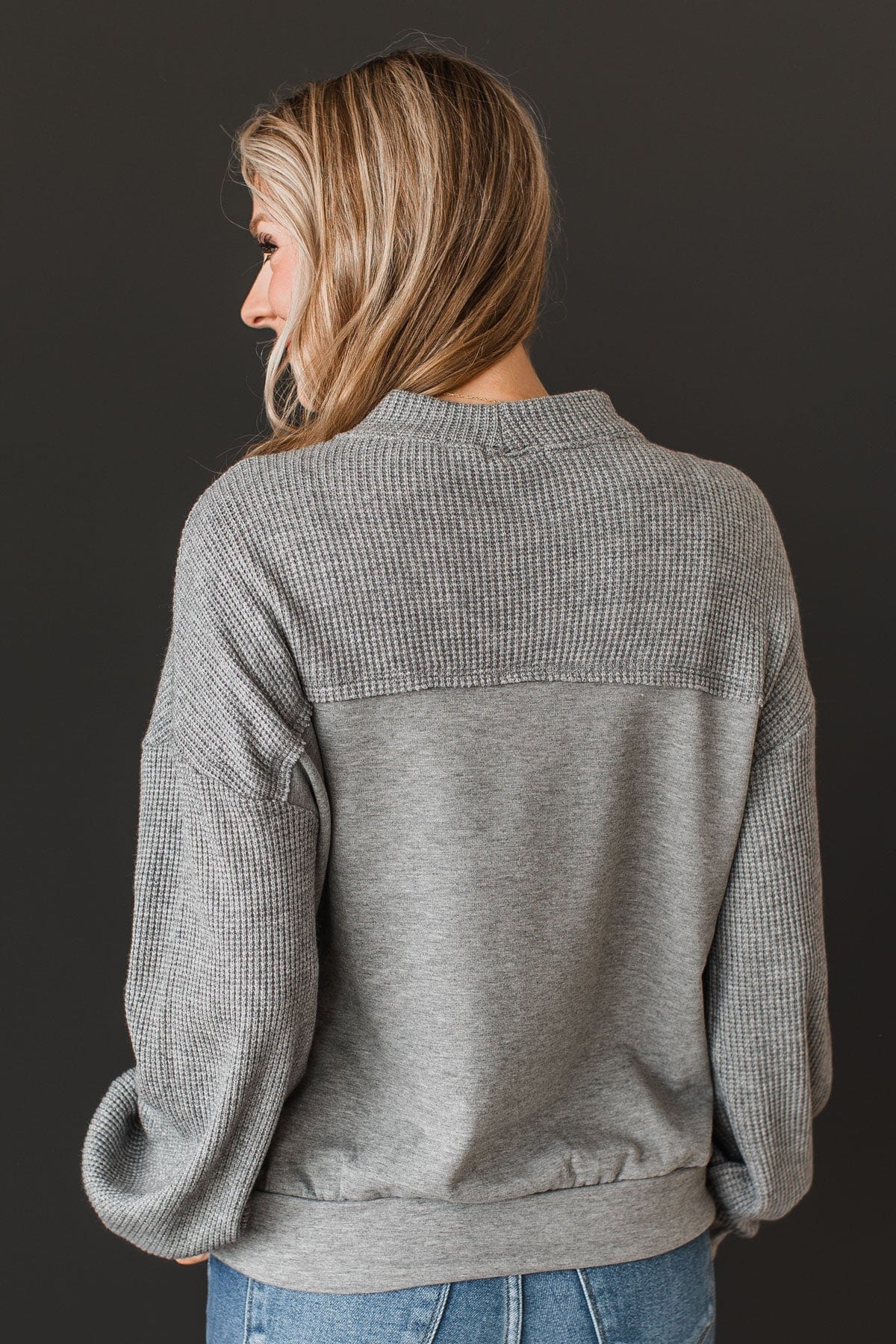 In My Feels Color Block Knit Top- Grey - Image 8
