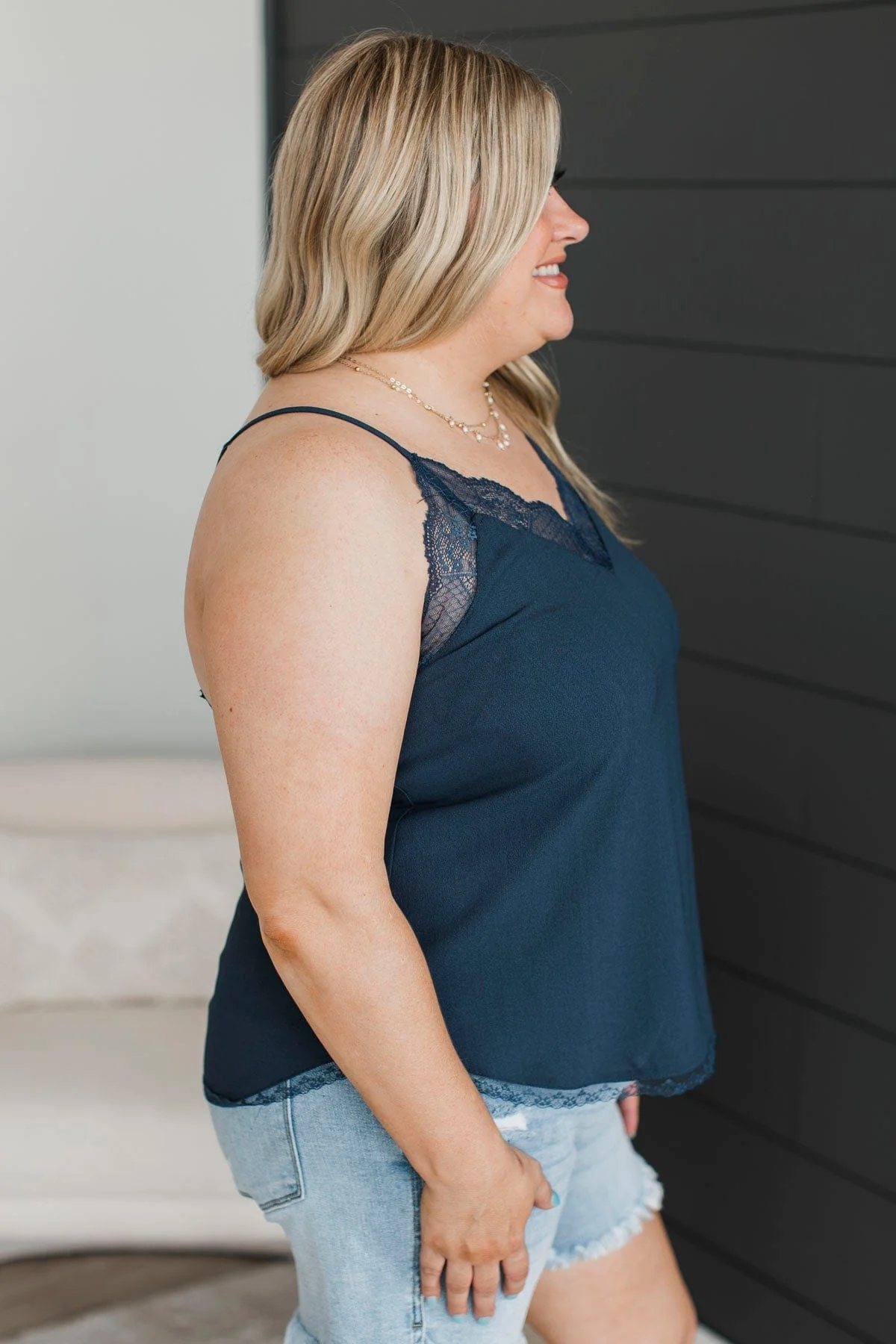 In My Heart Lace Trimmed Tank Top- Navy - Image 5