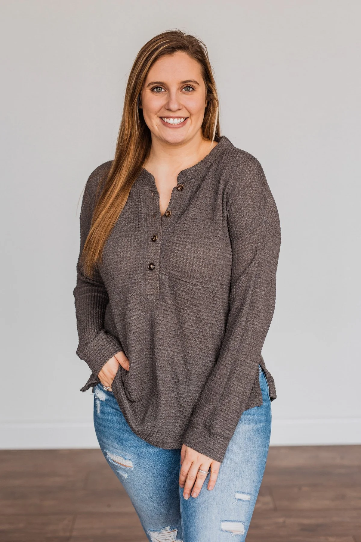 In My Thoughts Knit Long Sleeve Top- Charcoal - Image 5