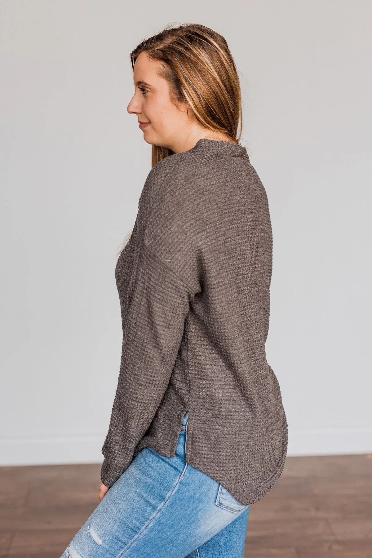 In My Thoughts Knit Long Sleeve Top- Charcoal - Image 8