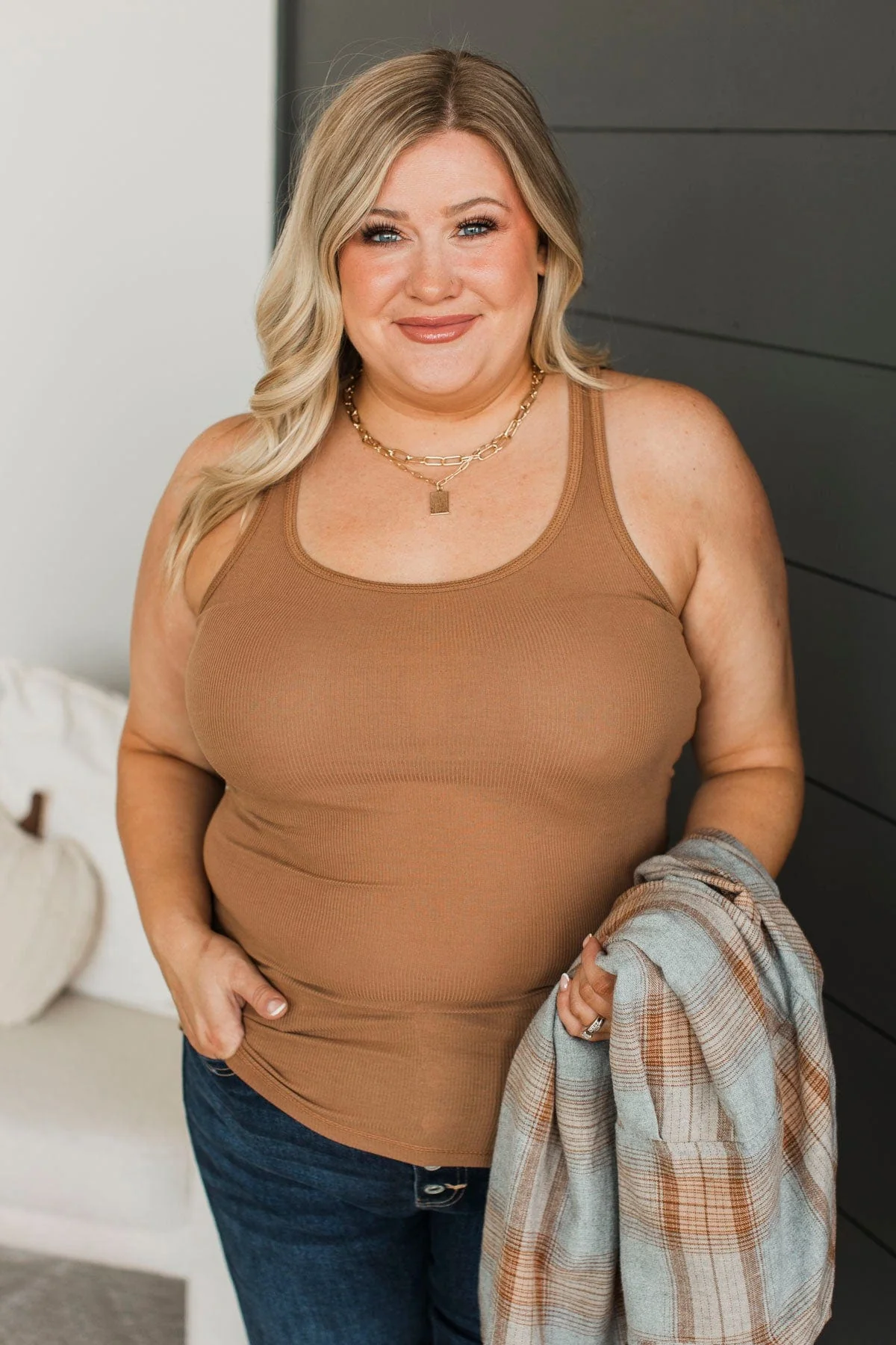 In Other News Ribbed Tank Top- Deep Camel - Image 2