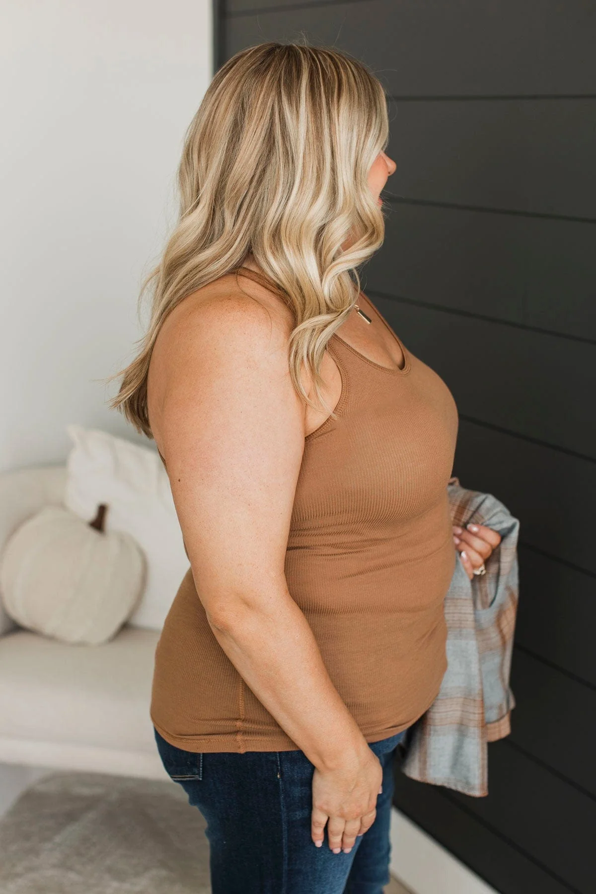 In Other News Ribbed Tank Top- Deep Camel - Image 4
