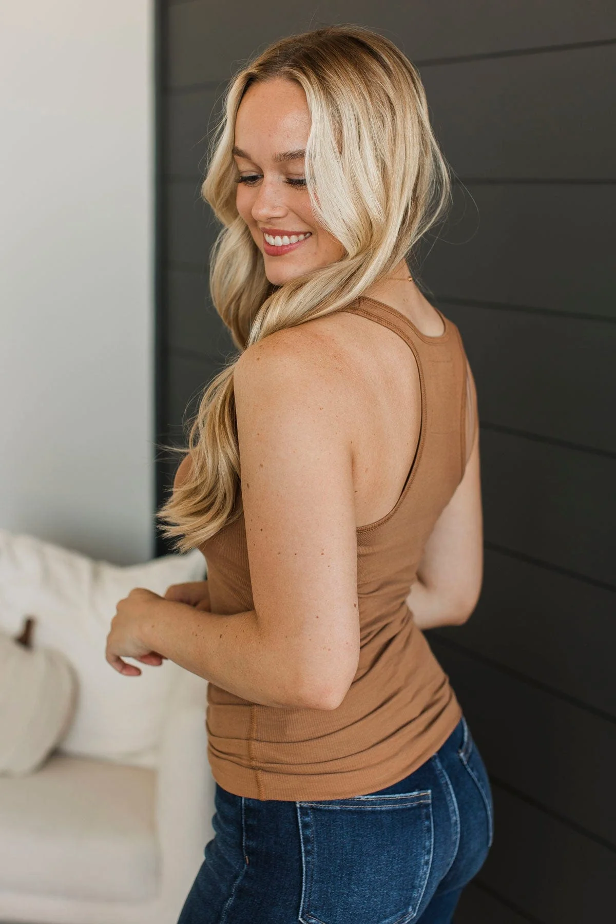 In Other News Ribbed Tank Top- Deep Camel - Image 5