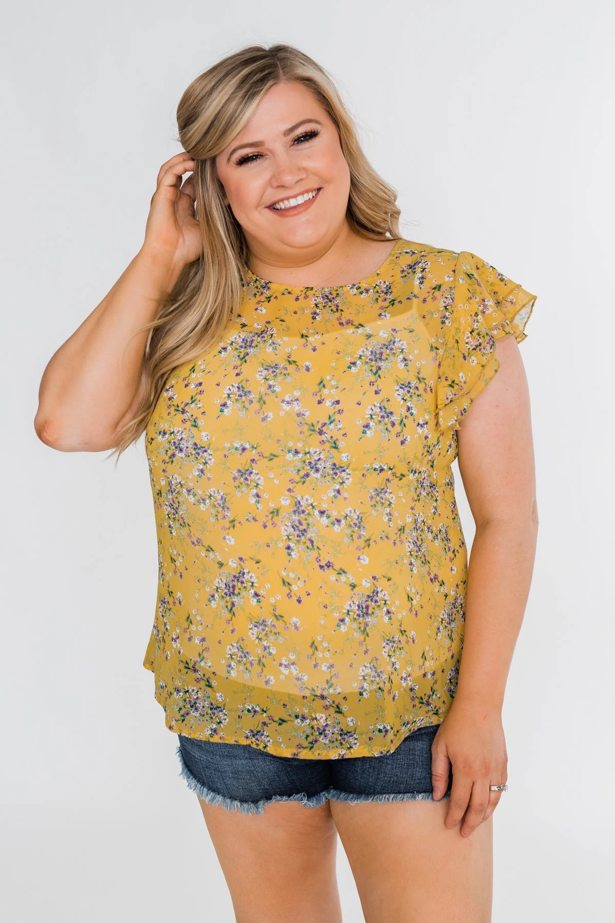In Perfect Harmony Floral Ruffle Sleeve Top- Yellow - Image 15