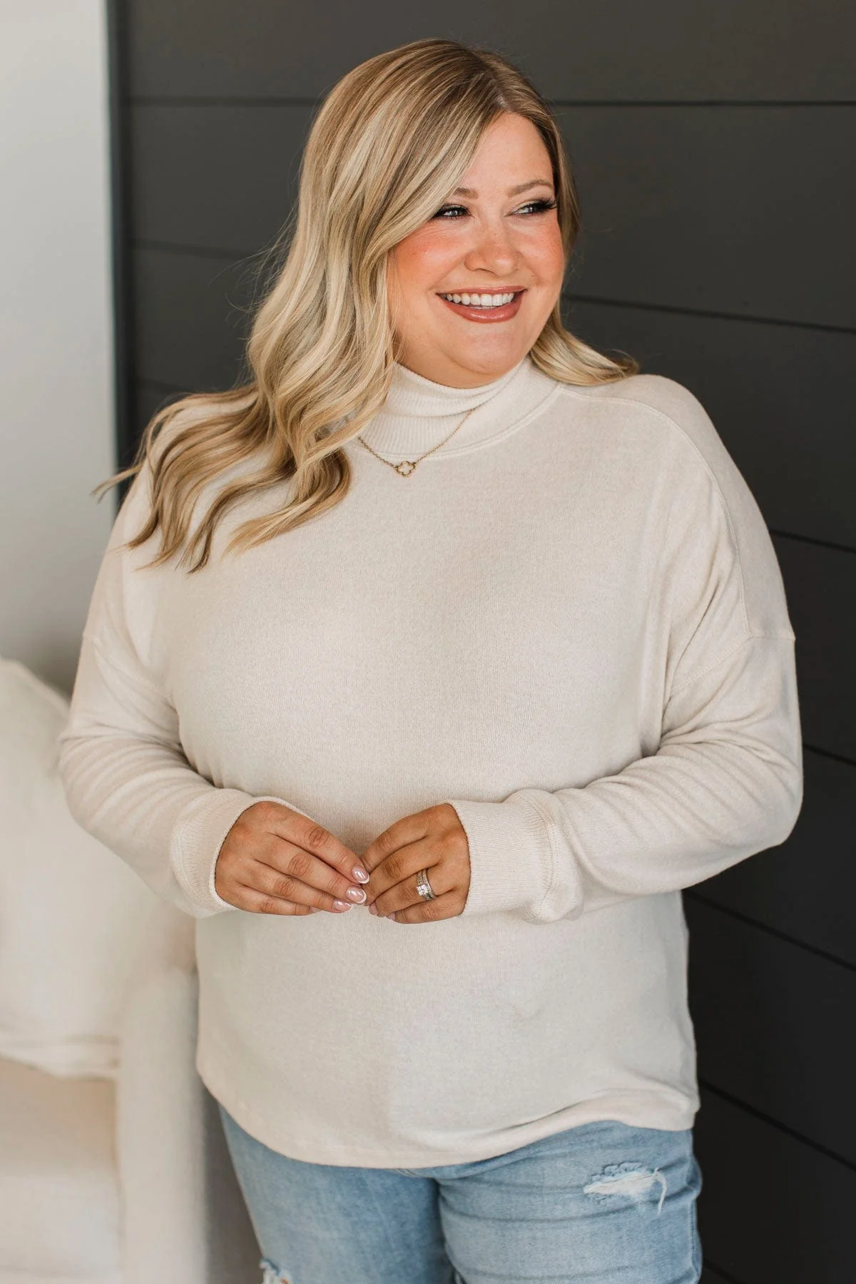 In The City Turtleneck Top- Light Oatmeal - Image 2