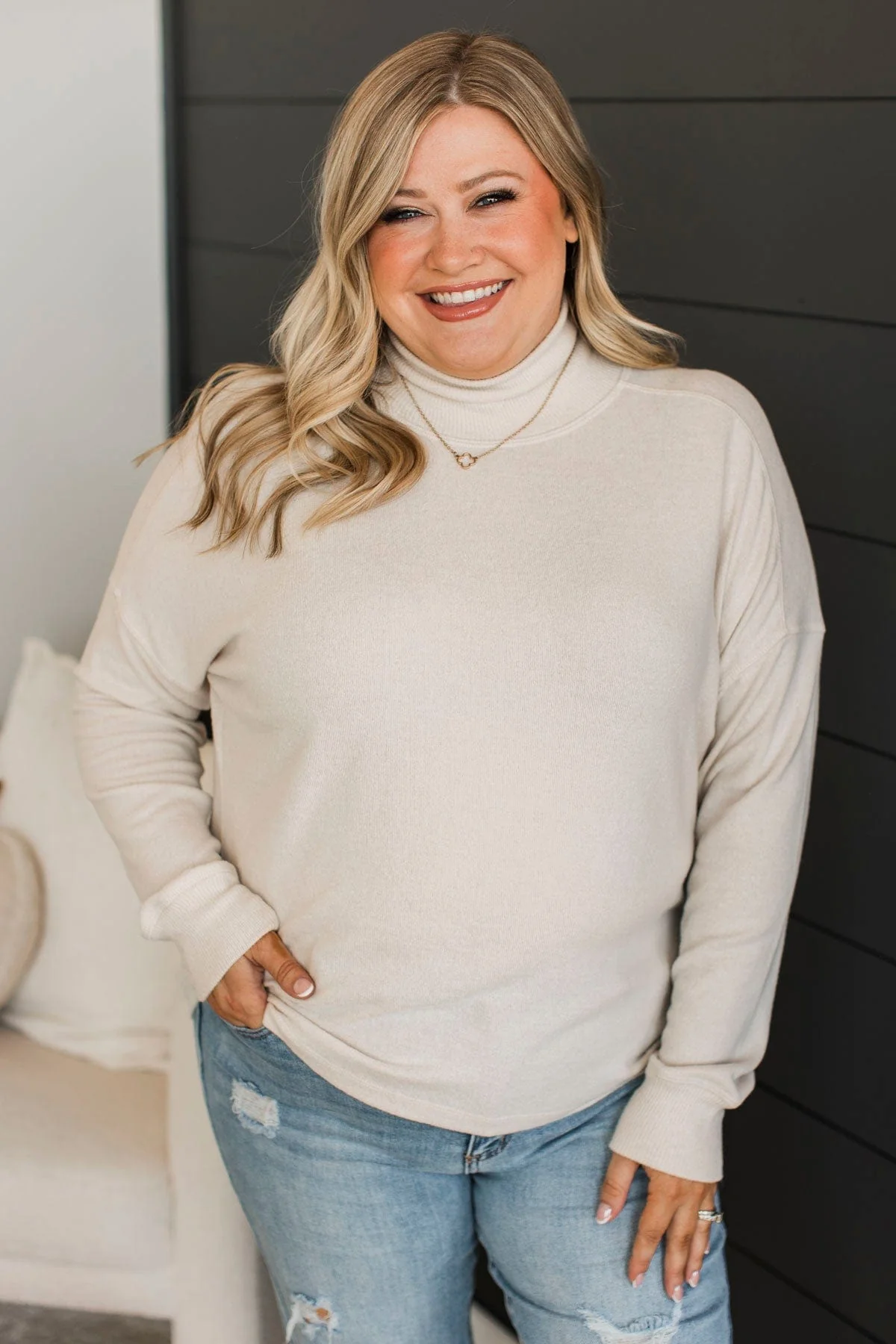In The City Turtleneck Top- Light Oatmeal - Image 4