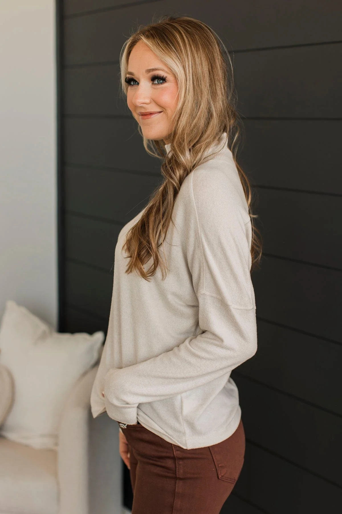 In The City Turtleneck Top- Light Oatmeal - Image 5
