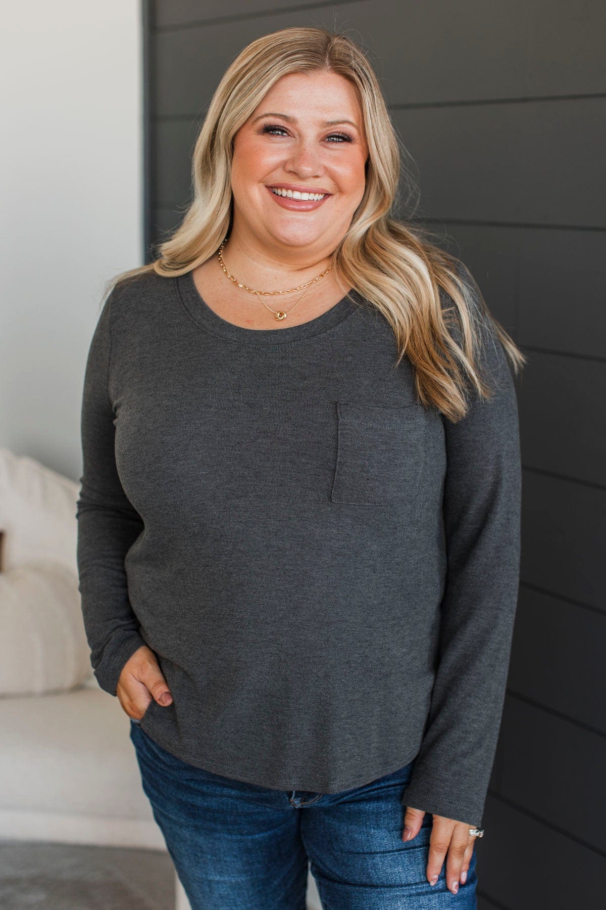 In The Clear Long Sleeve Top- Charcoal - Image 2