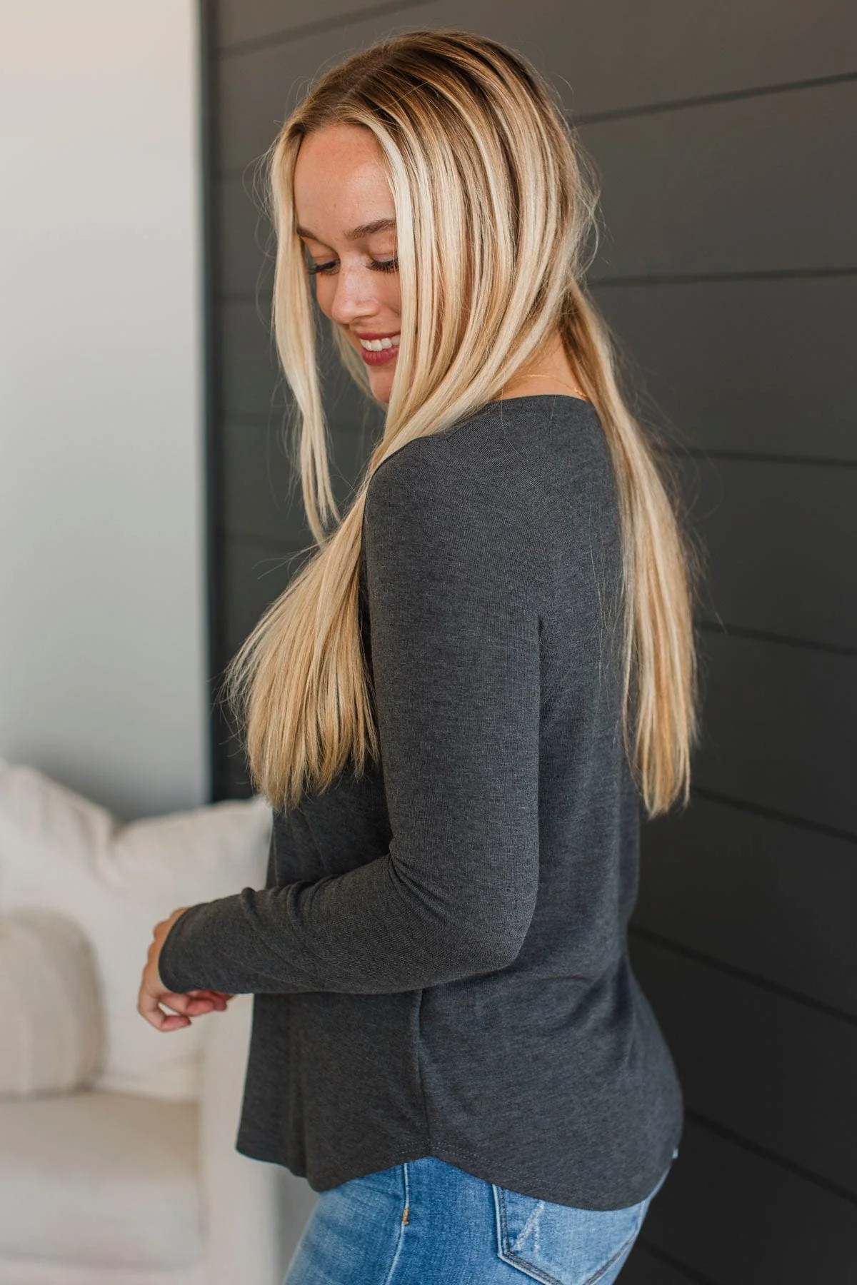 In The Clear Long Sleeve Top- Charcoal - Image 5