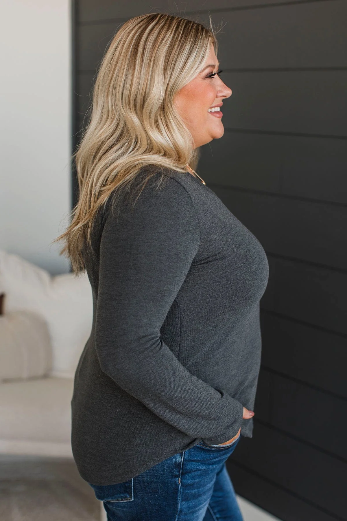 In The Clear Long Sleeve Top- Charcoal - Image 6