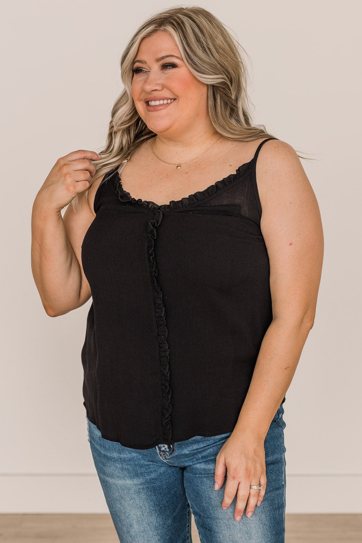 In The Company Of Hope Ruffle Tank- Black - Image 3