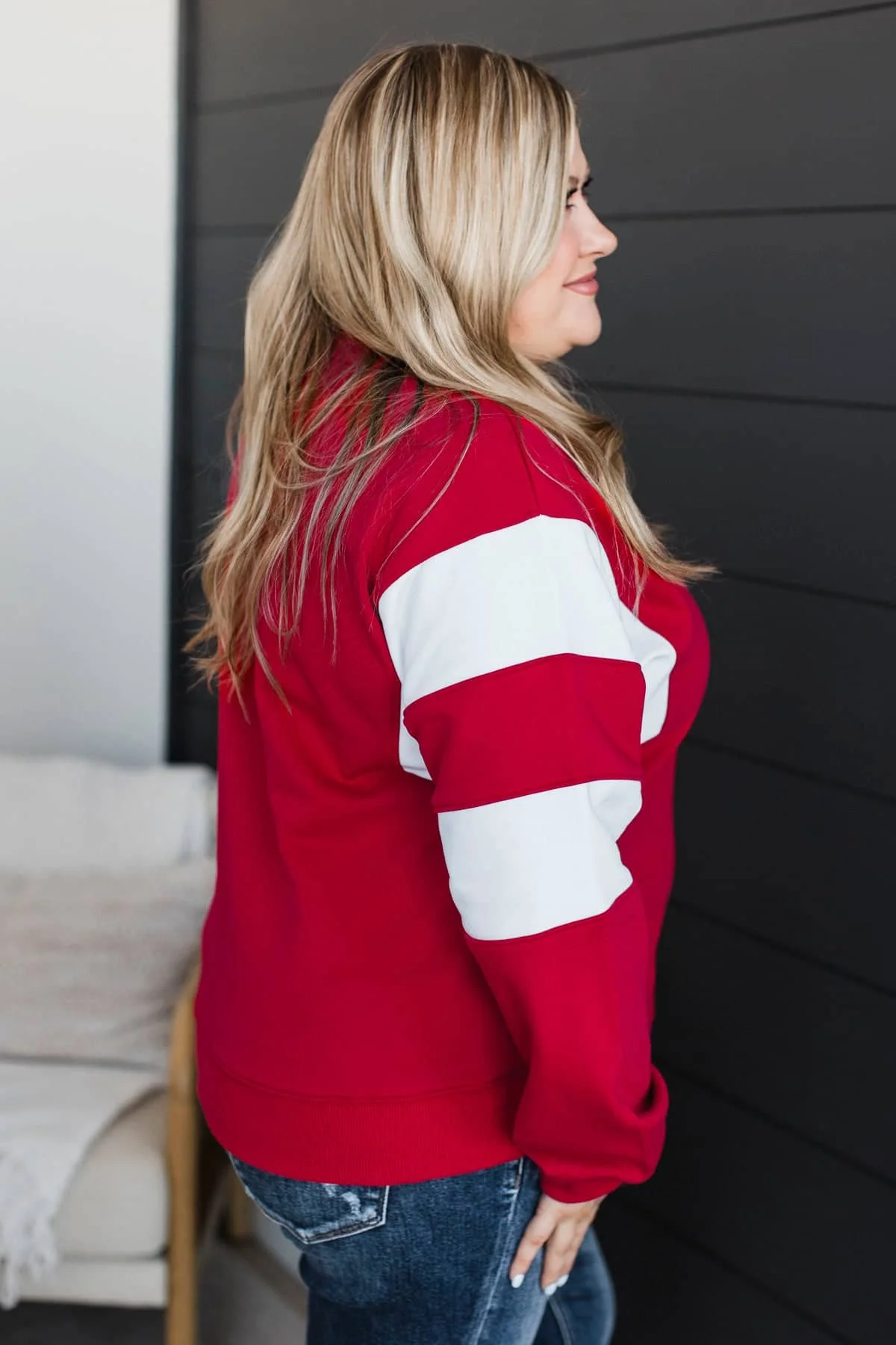 In The Game Varsity Color Block Pullover- Red - Image 6