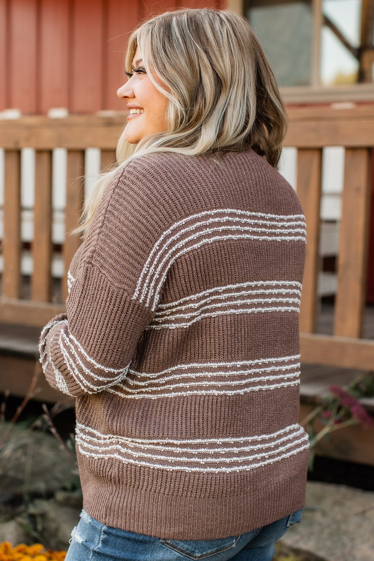 In The Know Striped Knit Sweater- Dark Mocha - Image 7