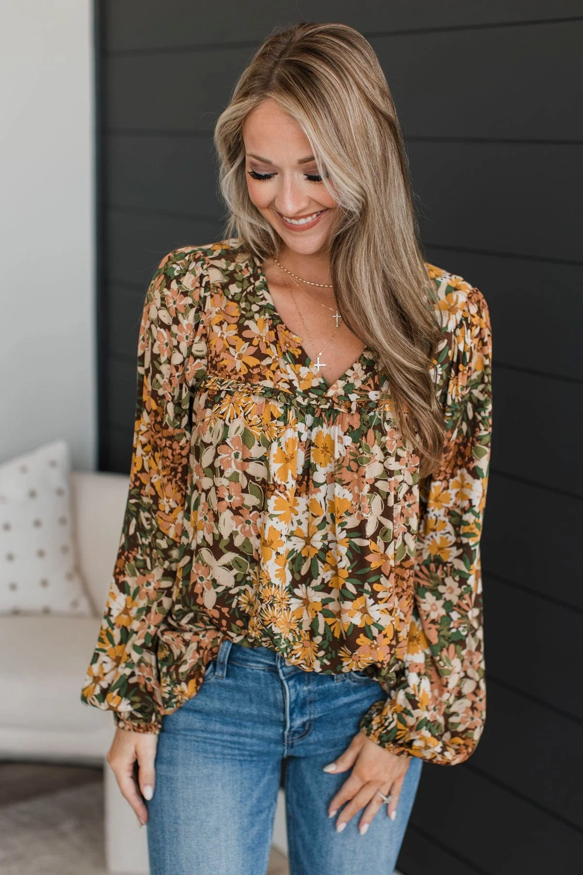 In The Meadow Floral Blouse- Brown & Mustard - Image 2