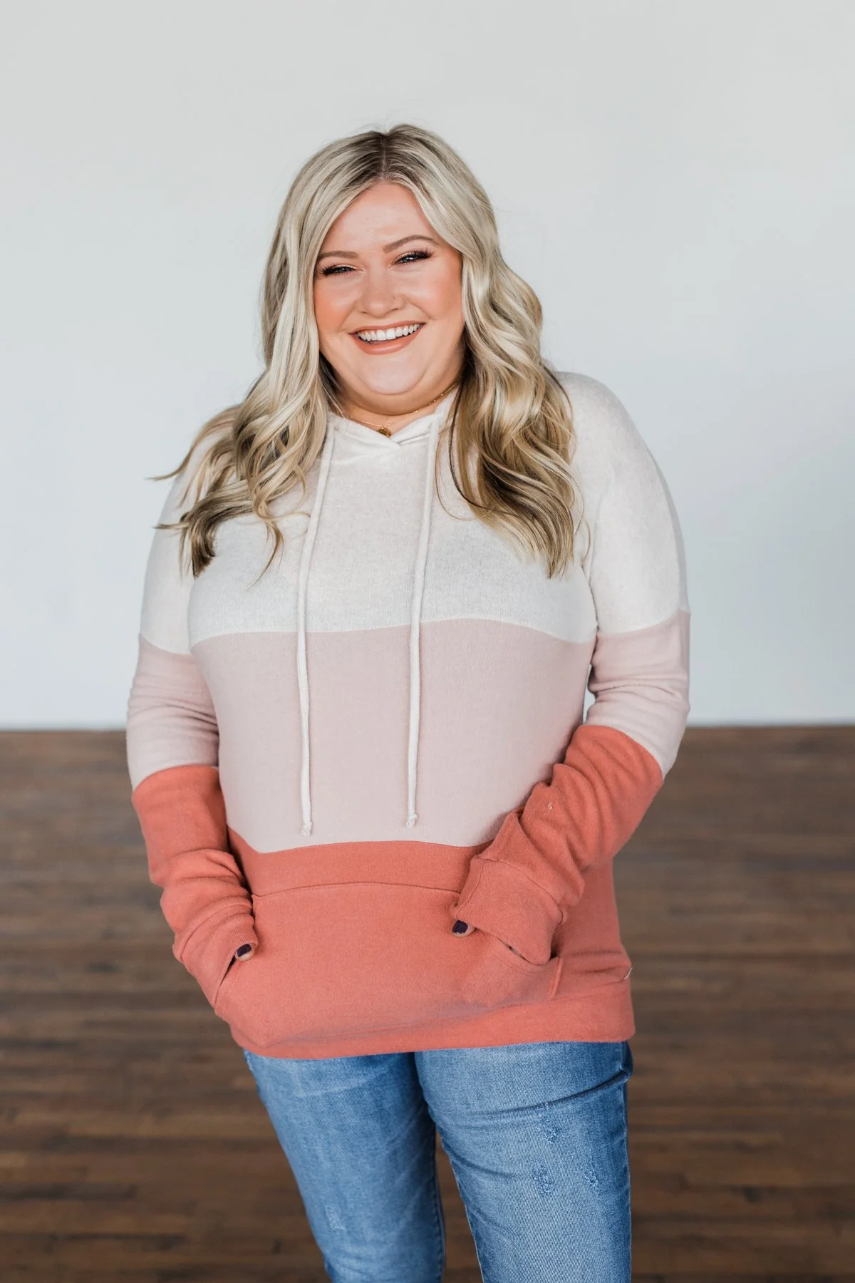 In The Moment Color Block Hoodie- Shades of Blush - Image 10