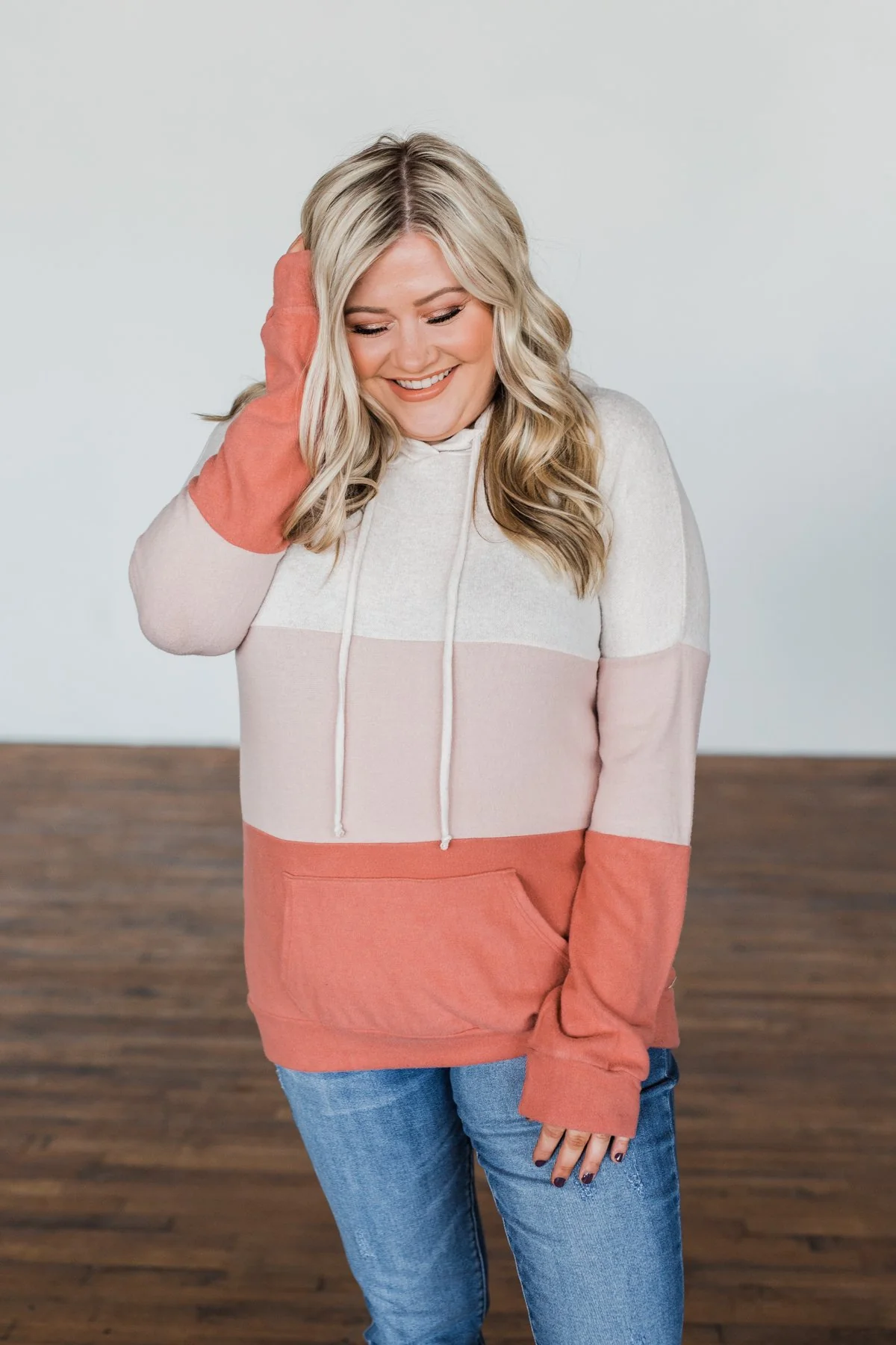 In The Moment Color Block Hoodie- Shades of Blush - Image 11