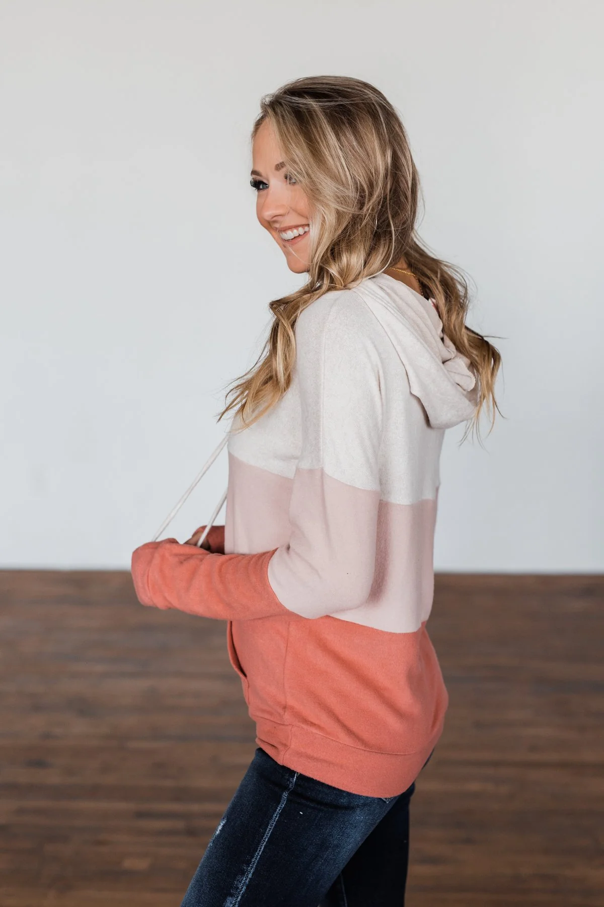 In The Moment Color Block Hoodie- Shades of Blush - Image 12