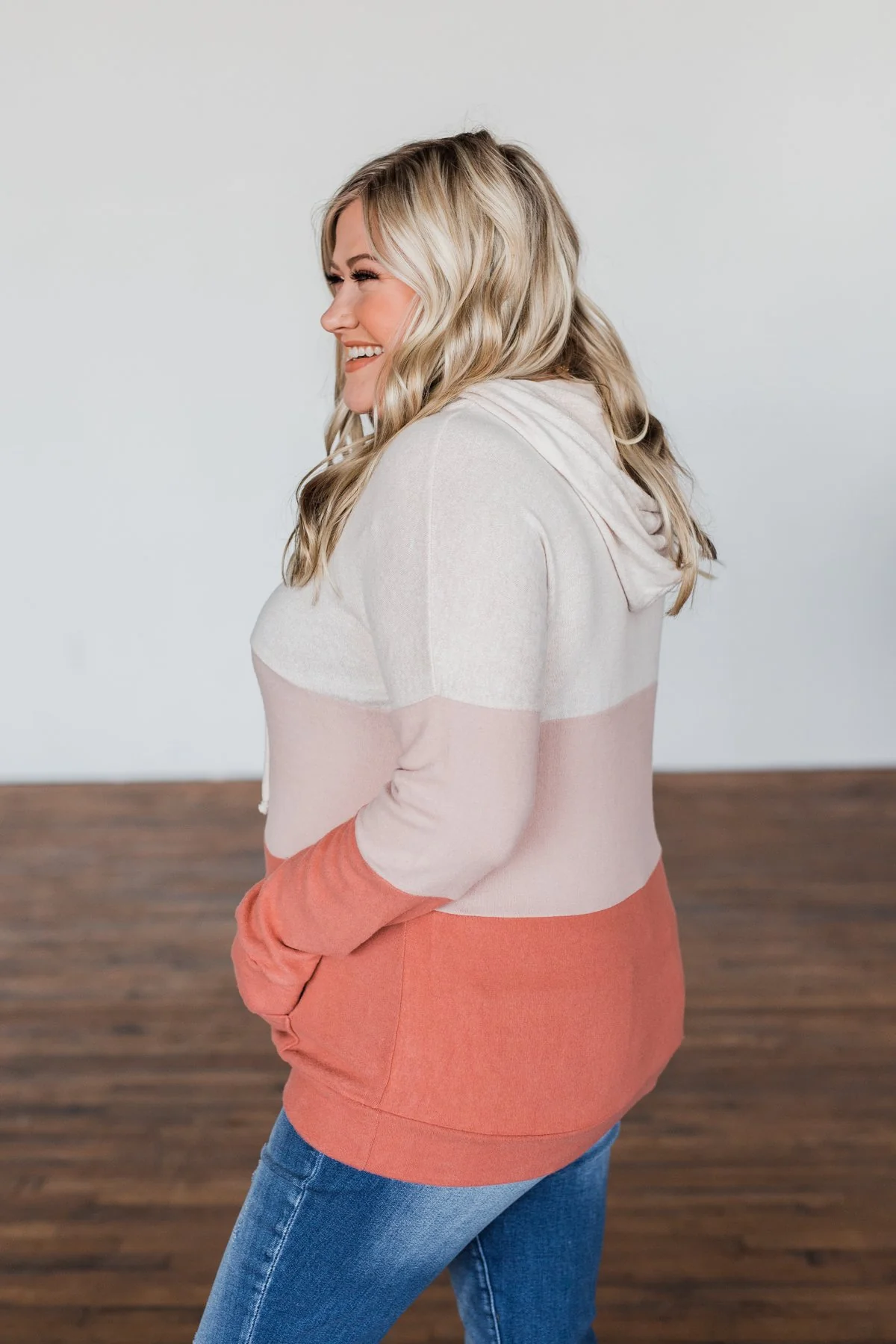 In The Moment Color Block Hoodie- Shades of Blush - Image 14