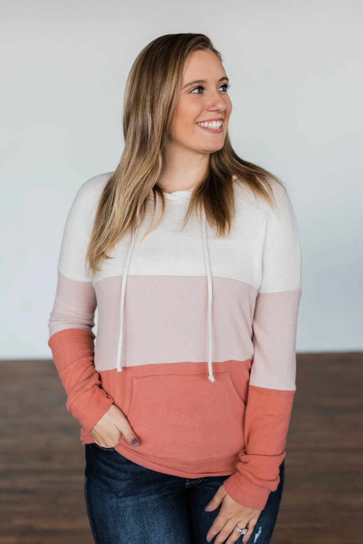 In The Moment Color Block Hoodie- Shades of Blush - Image 3