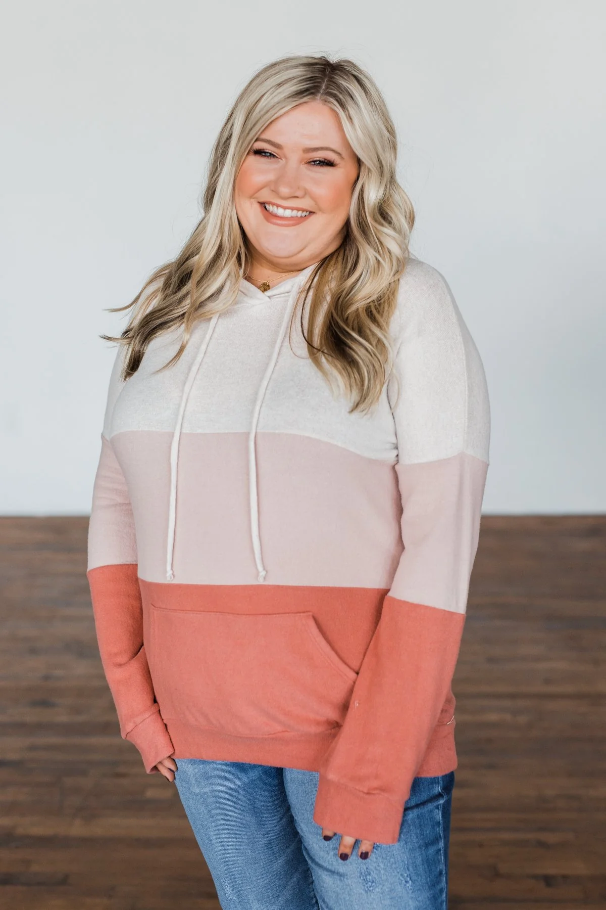 In The Moment Color Block Hoodie- Shades of Blush - Image 4