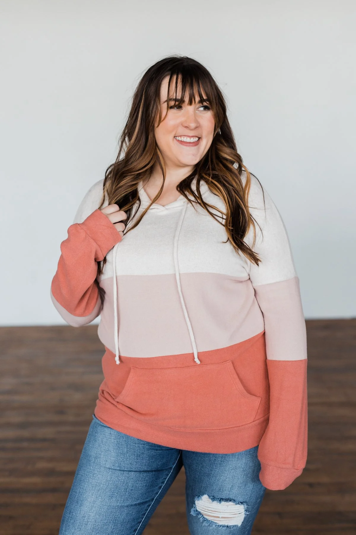 In The Moment Color Block Hoodie- Shades of Blush - Image 5