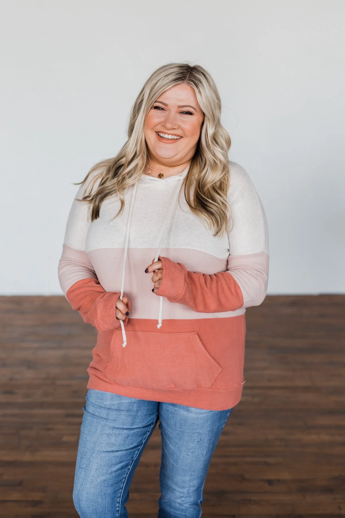 In The Moment Color Block Hoodie- Shades of Blush - Image 7