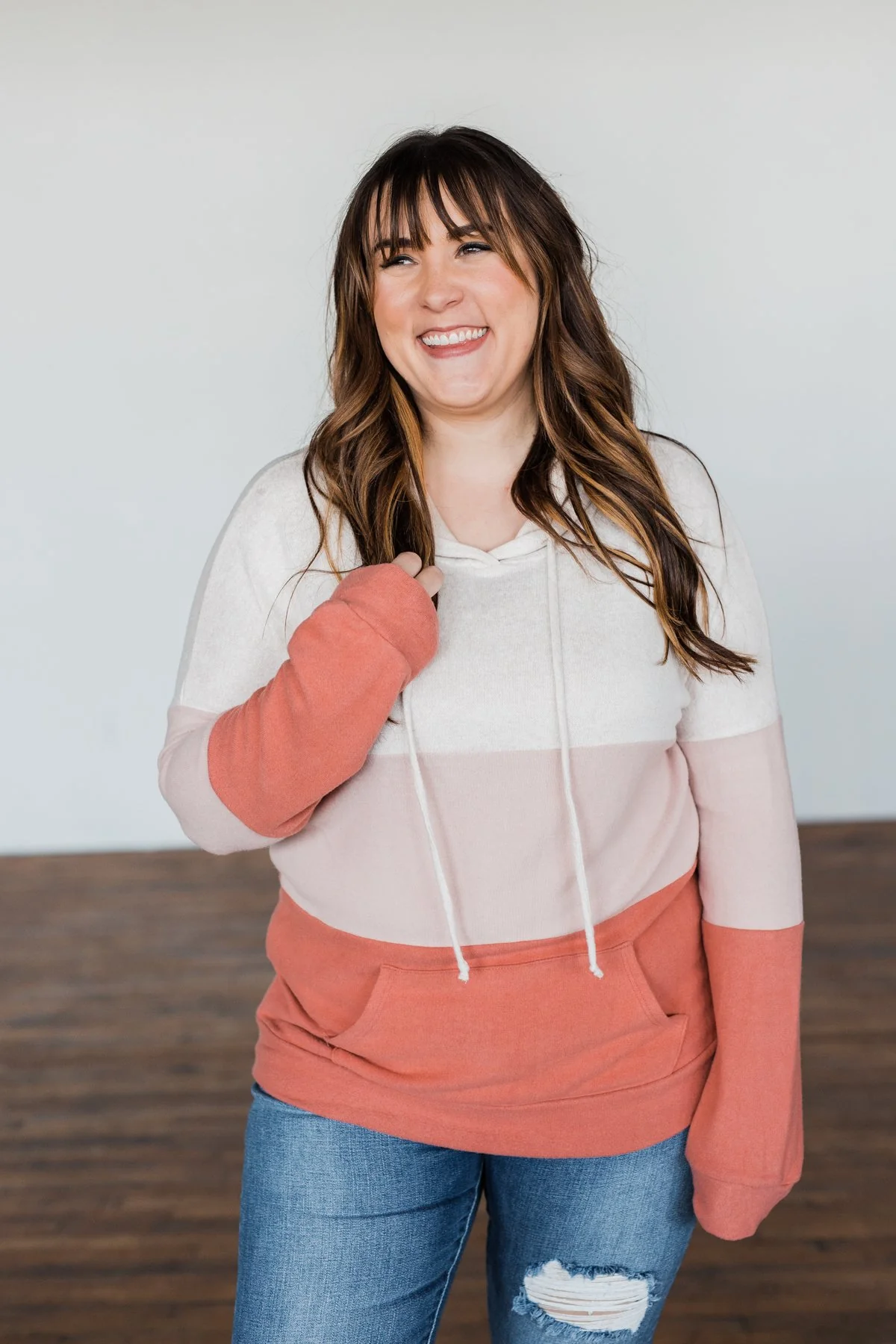 In The Moment Color Block Hoodie- Shades of Blush - Image 8