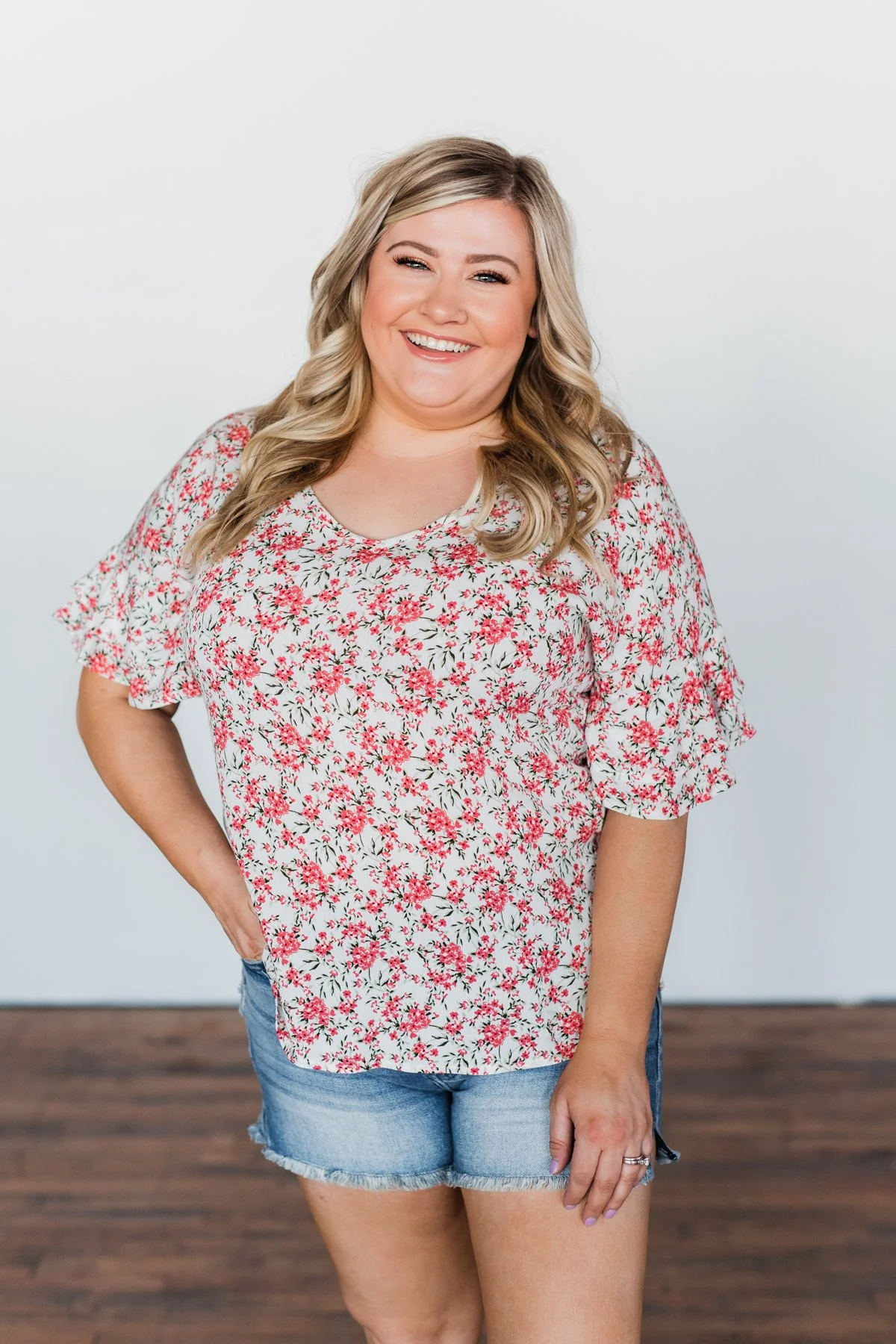 In The Sunshine Floral Ruffle Top- Ivory - Image 6