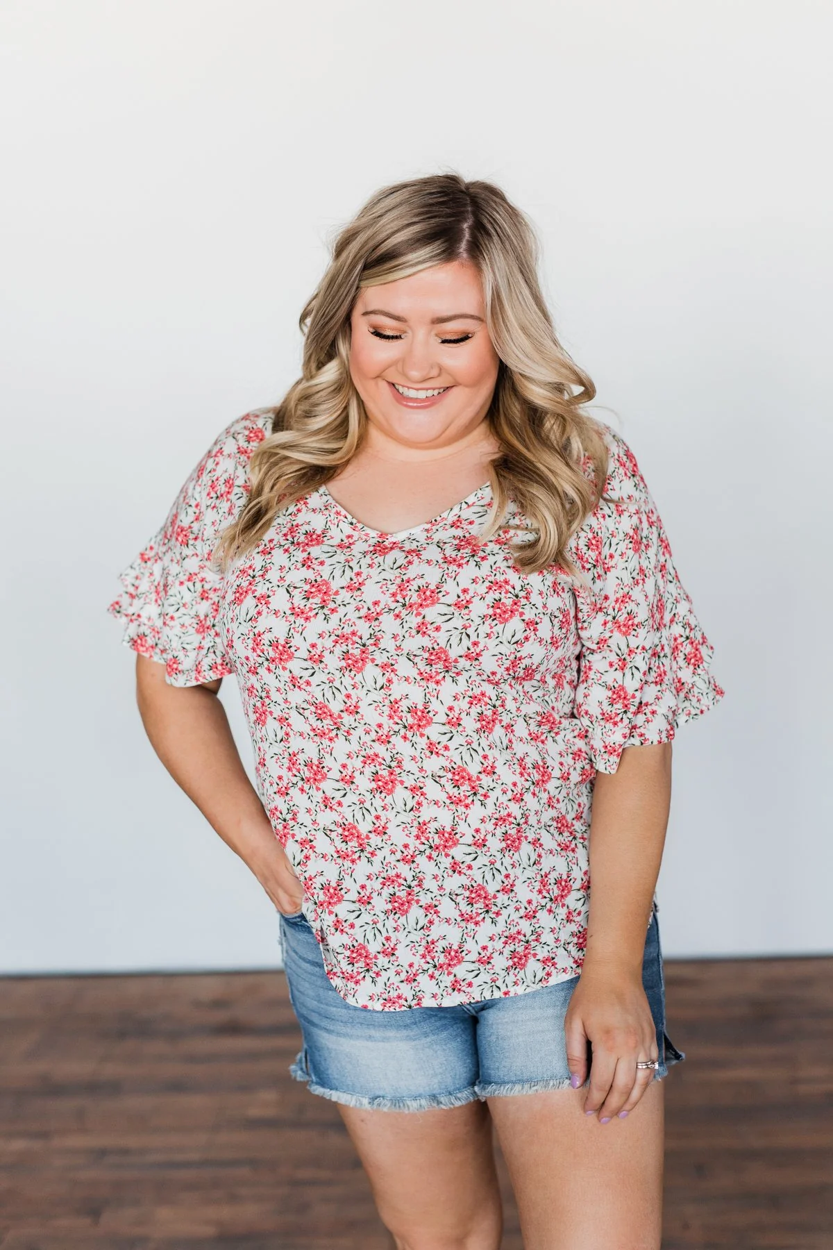 In The Sunshine Floral Ruffle Top- Ivory - Image 7