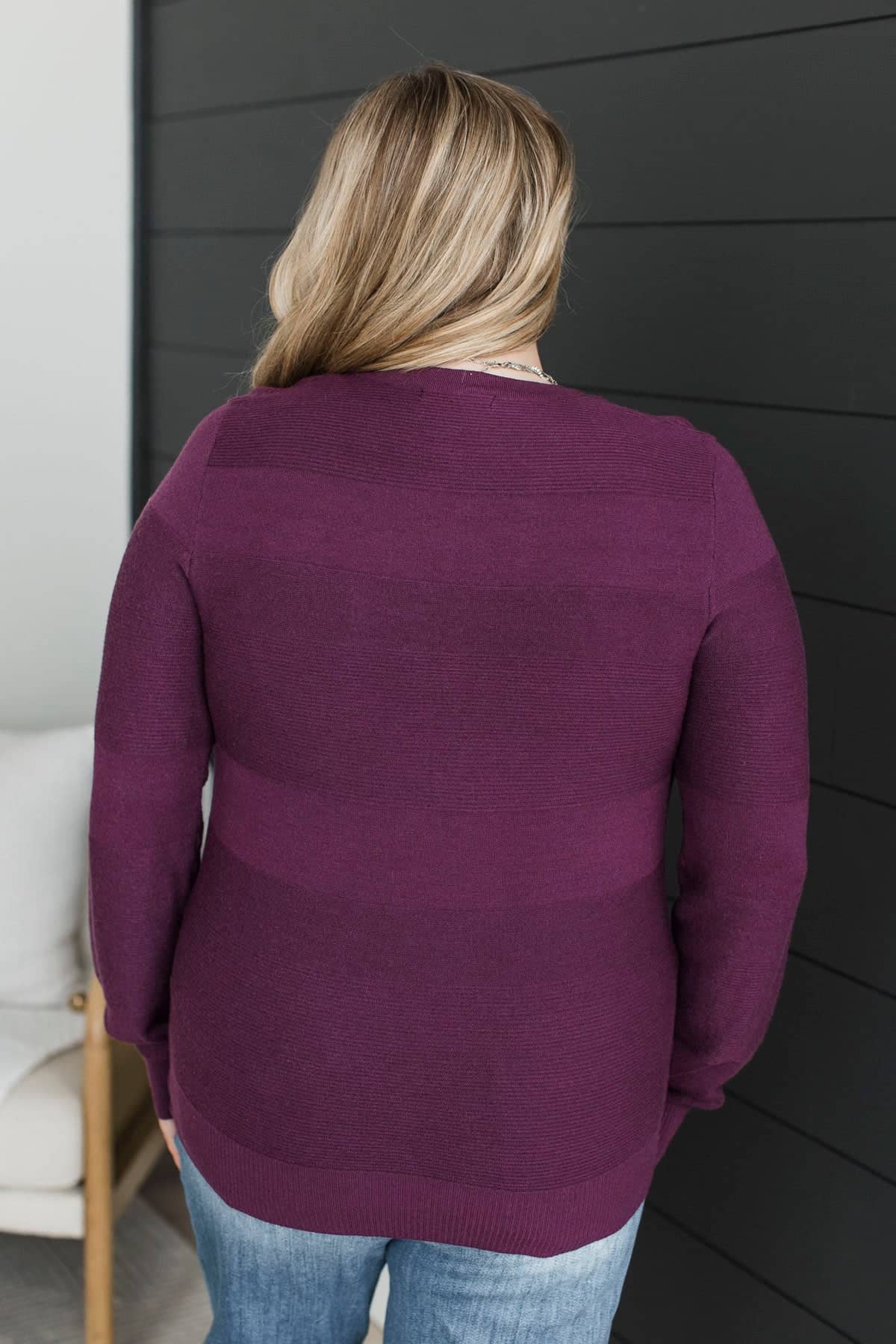 In Those Days Textured Stripe Knit Sweater- Plum - Image 7