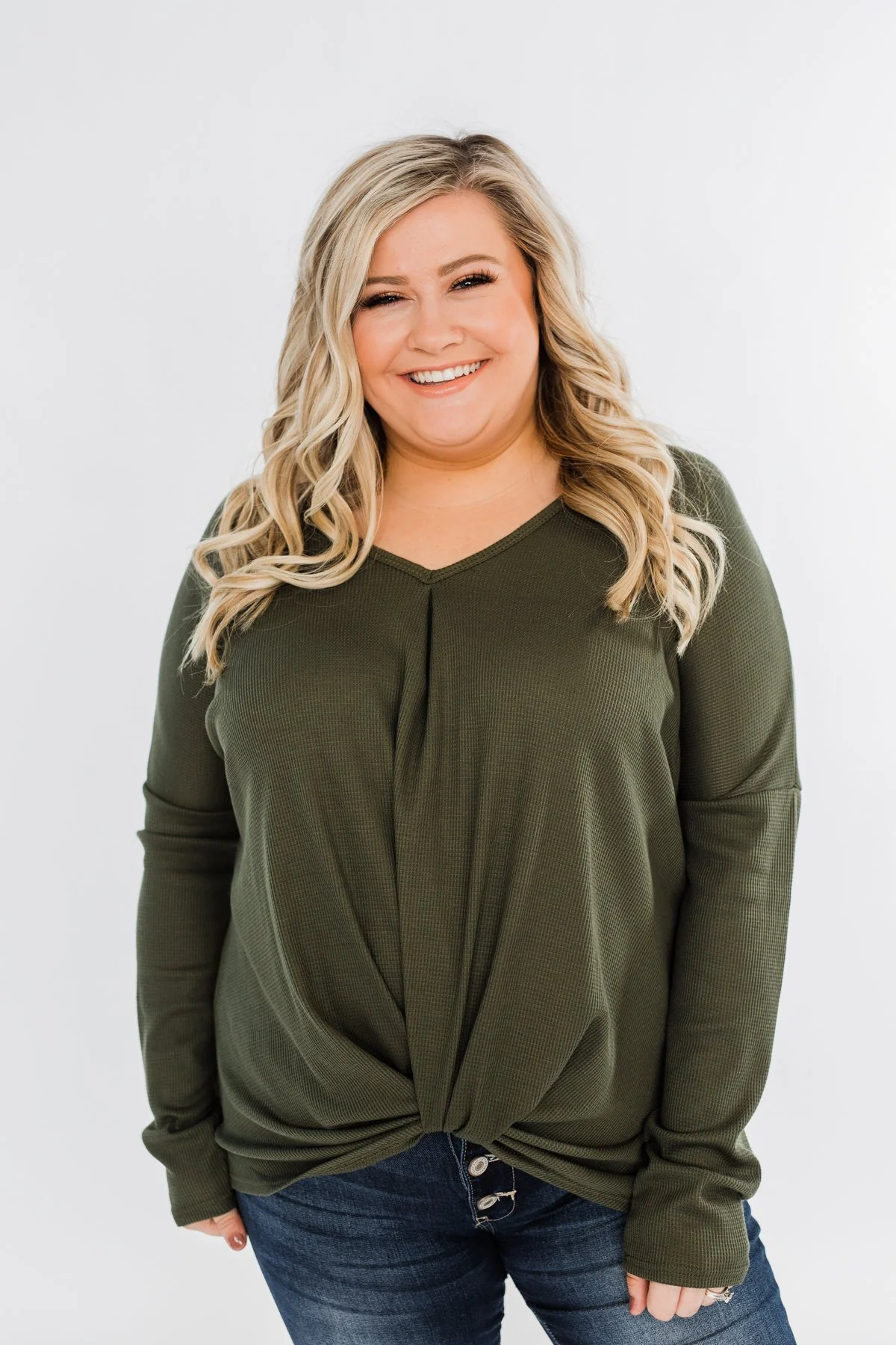 In Your Arms Thermal Twist Top- Olive - Image 5