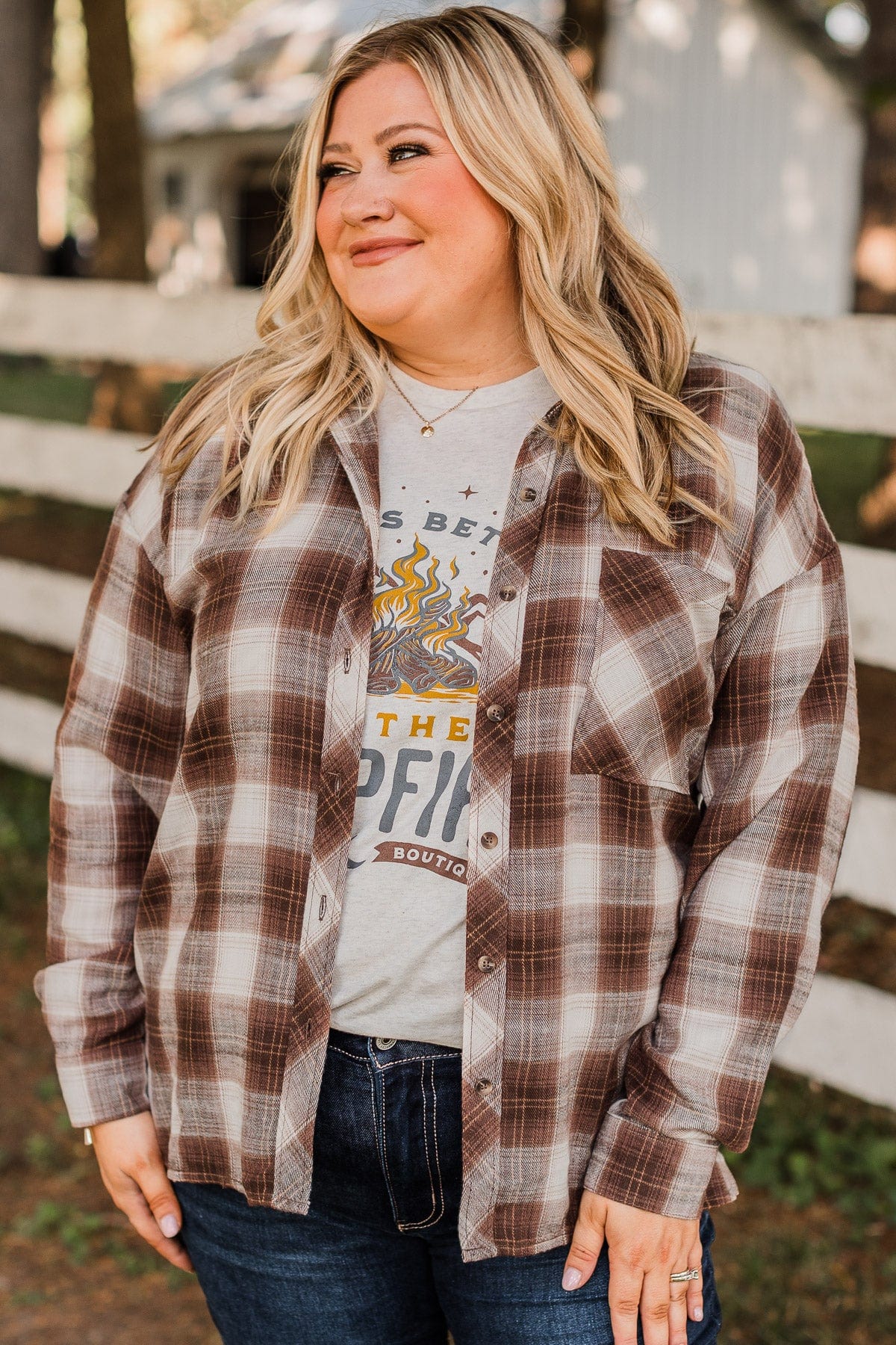 In Your Dreams Plaid Button Top- Chestnut - Image 4