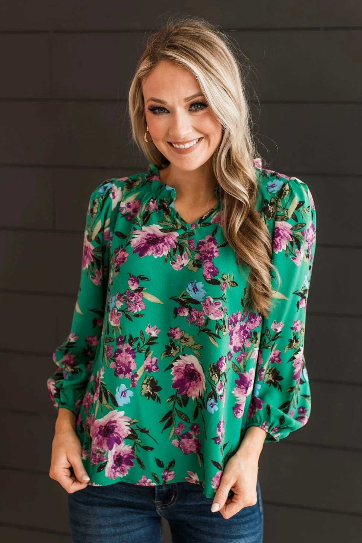 In Your Graces Floral Blouse- Kelly Green - Image 3